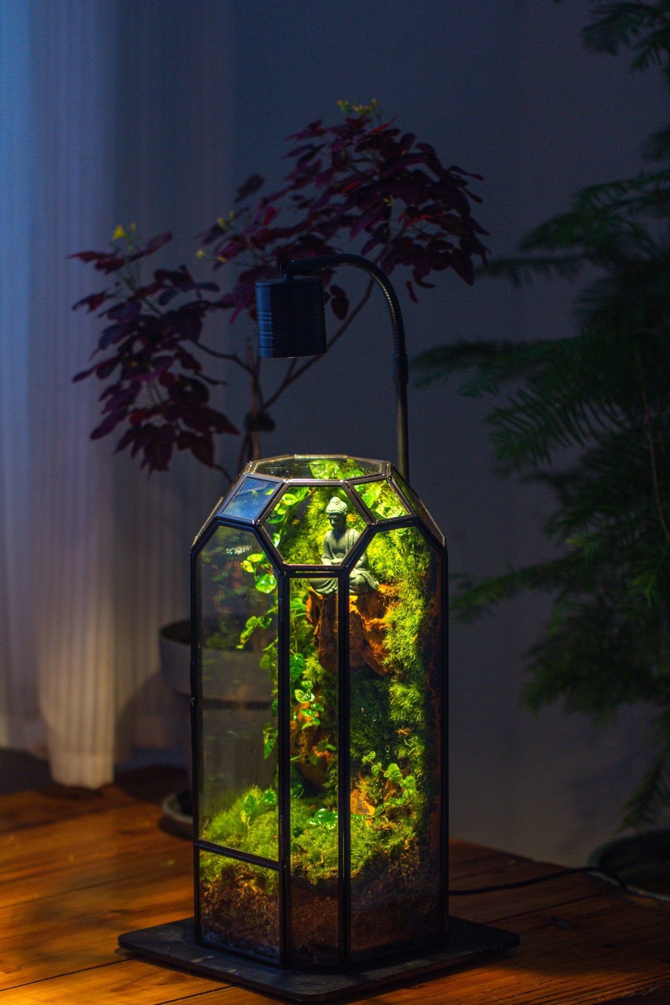 Vintage Tall Octagon Geometric Glass Terrarium , 12.6" , close, suitable for tall plants, orchid, small begonia Pitcher, Micro landscape - NCYPgarden