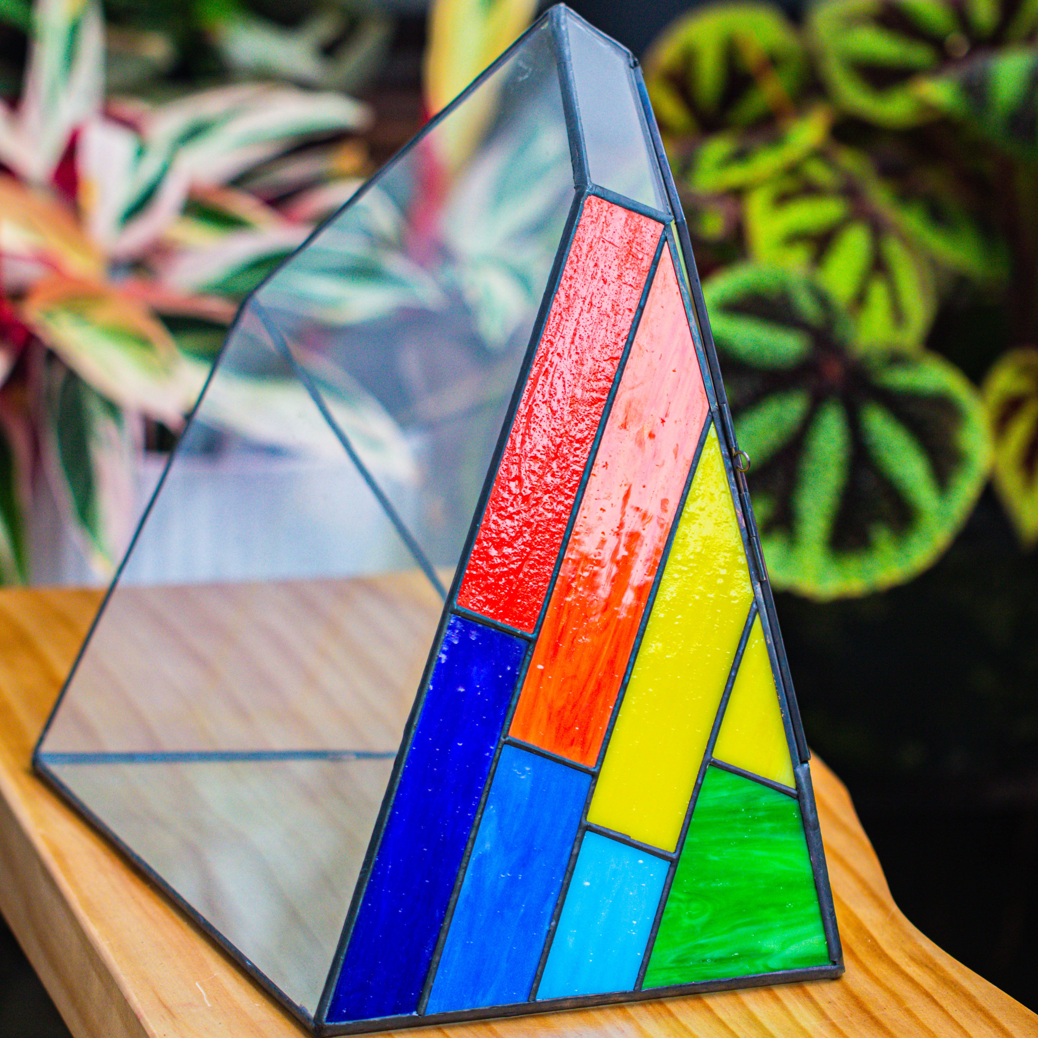 Rainbow Stained Glass Irregular Geometric Ice Peak  Shape Terrarium, Close - NCYPgarden