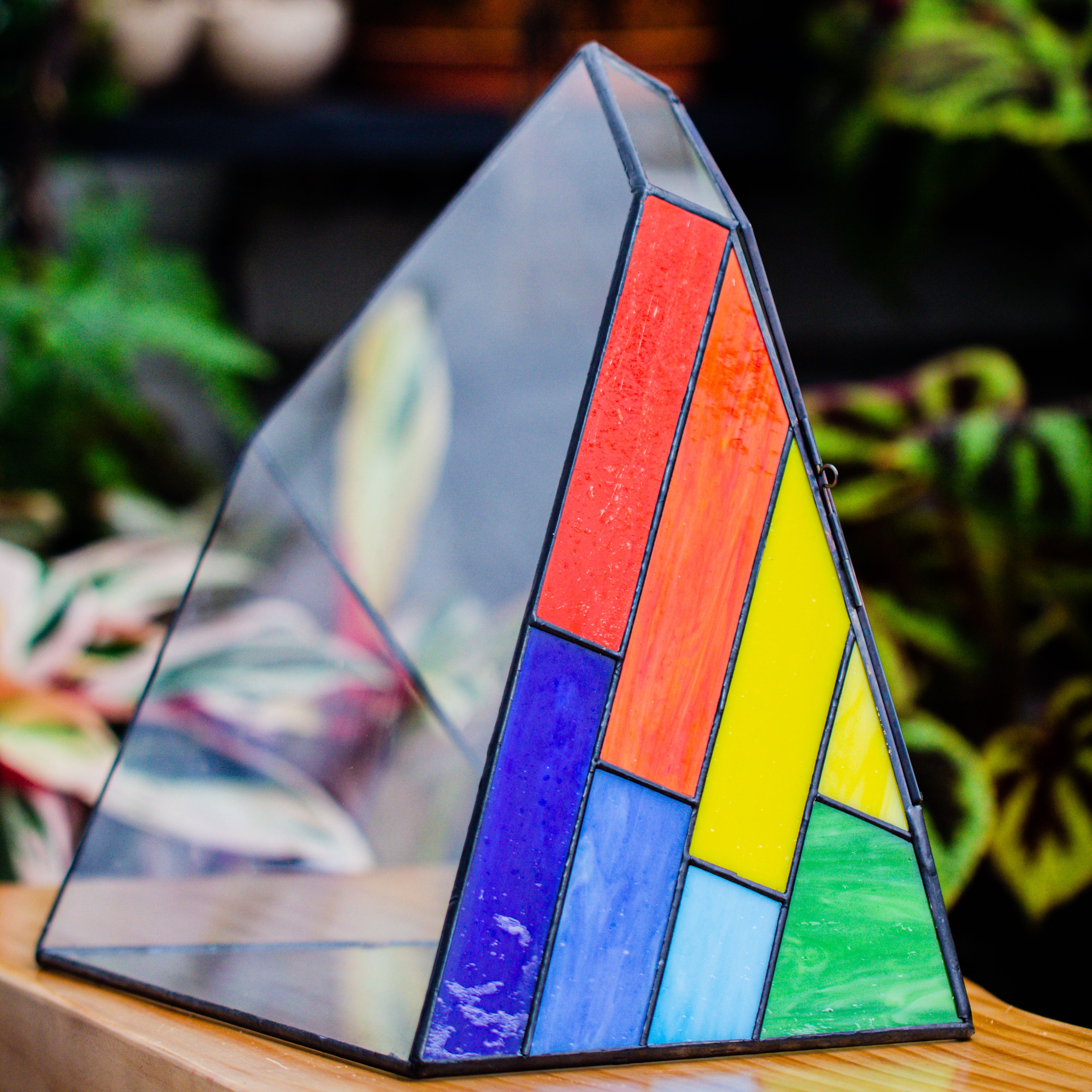 Rainbow Stained Glass Irregular Geometric Ice Peak  Shape Terrarium, Close - NCYPgarden