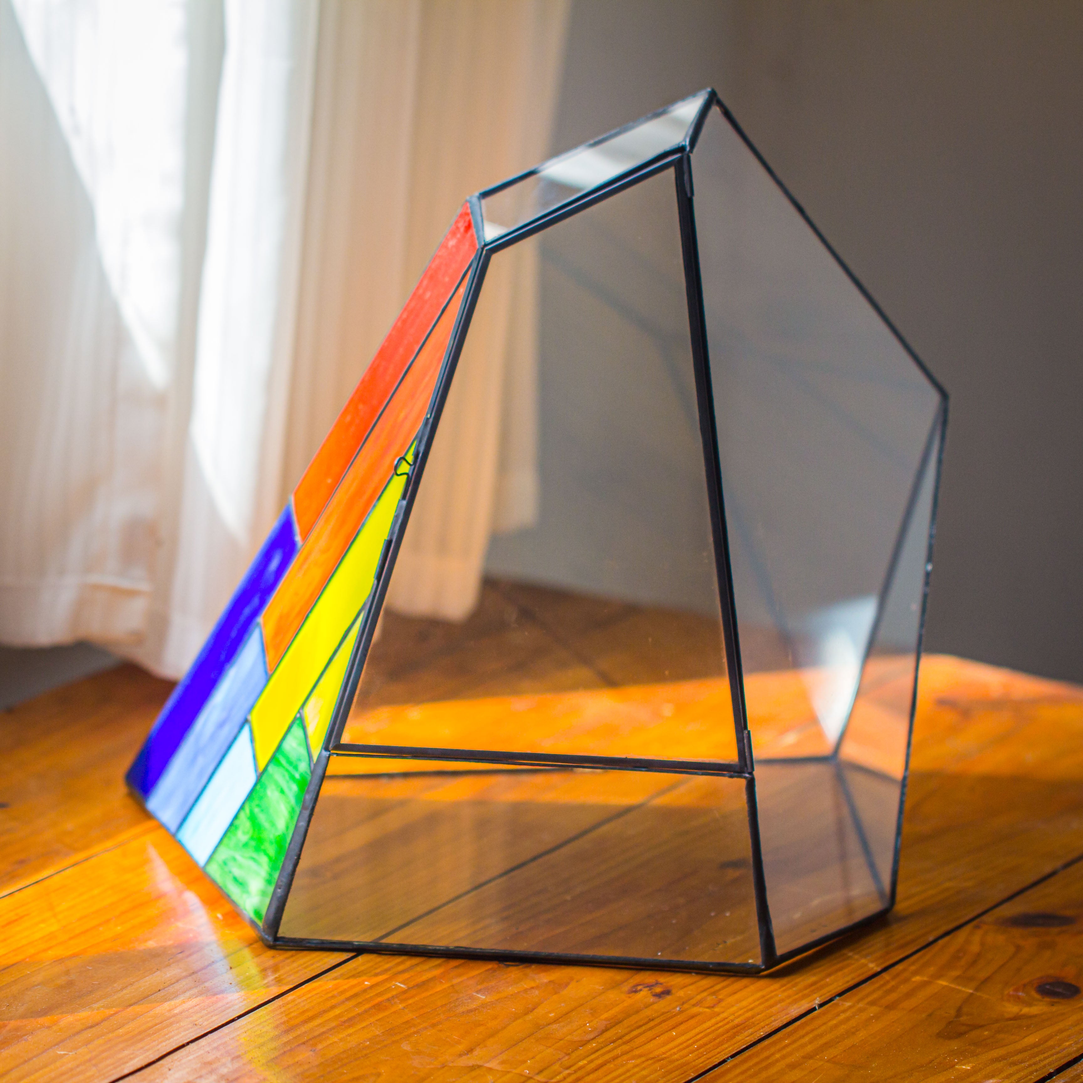 Rainbow Stained Glass Irregular Geometric Ice Peak  Shape Terrarium, Close - NCYPgarden