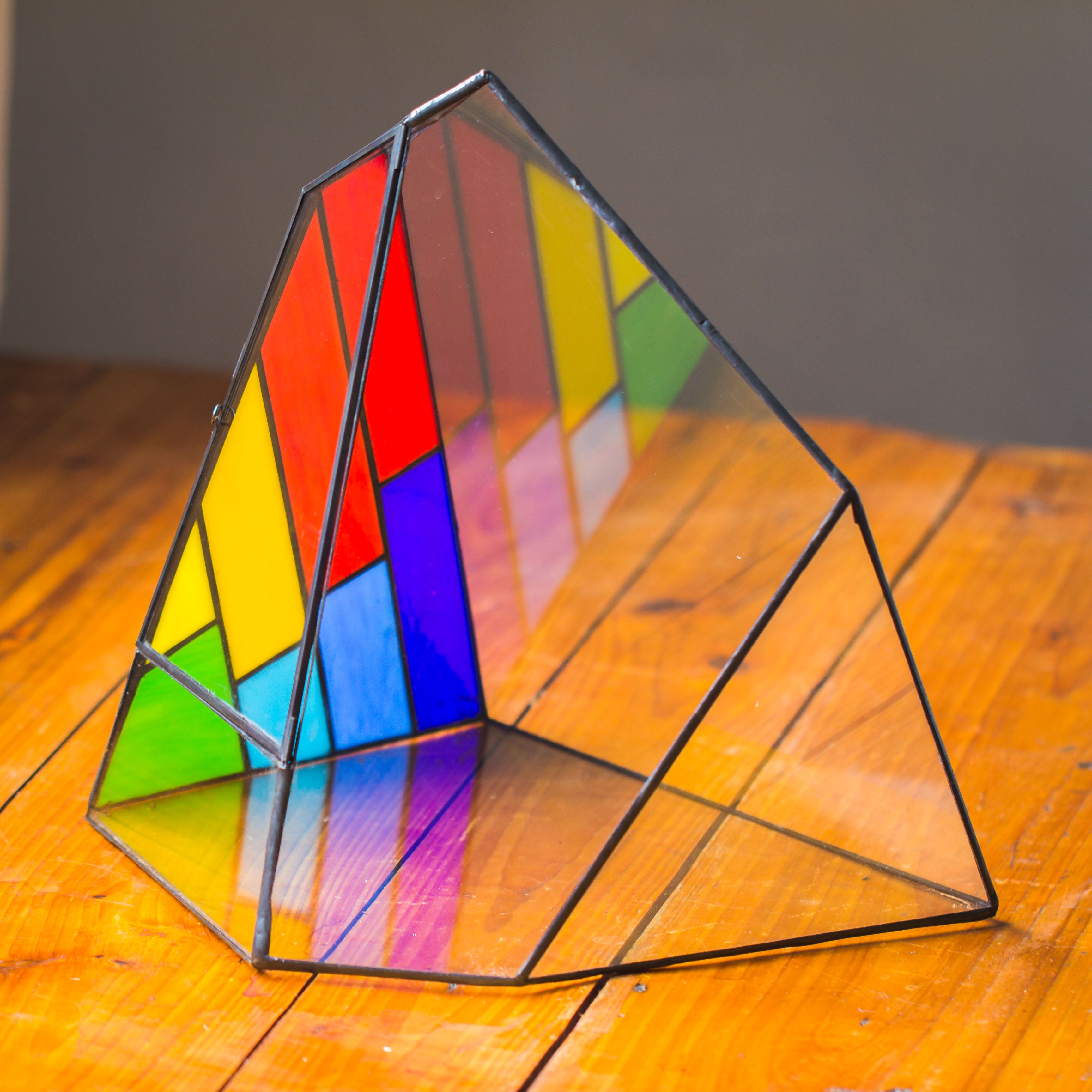 Rainbow Stained Glass Irregular Geometric Ice Peak  Shape Terrarium, Close - NCYPgarden
