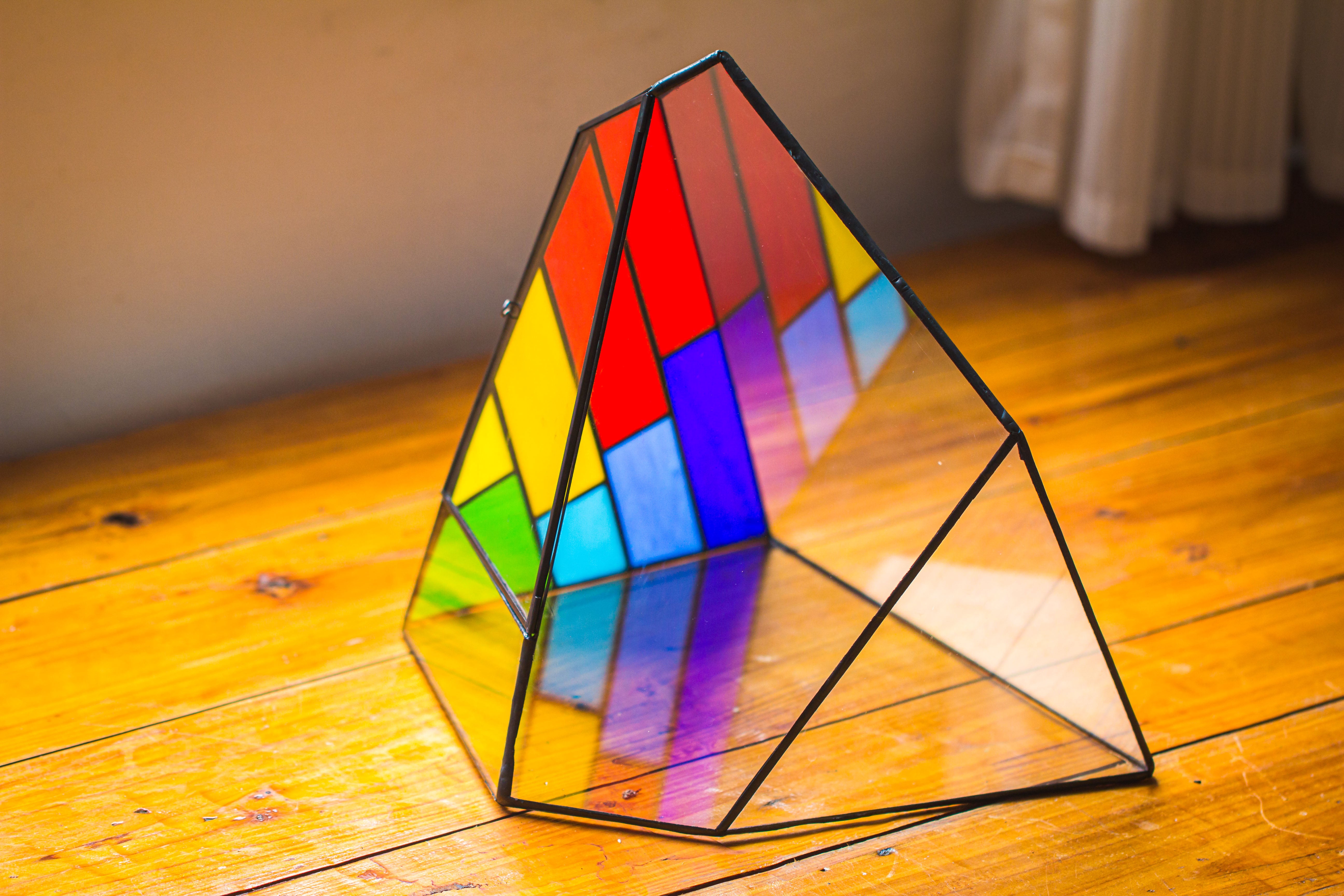 Rainbow Stained Glass Irregular Geometric Ice Peak  Shape Terrarium, Close - NCYPgarden