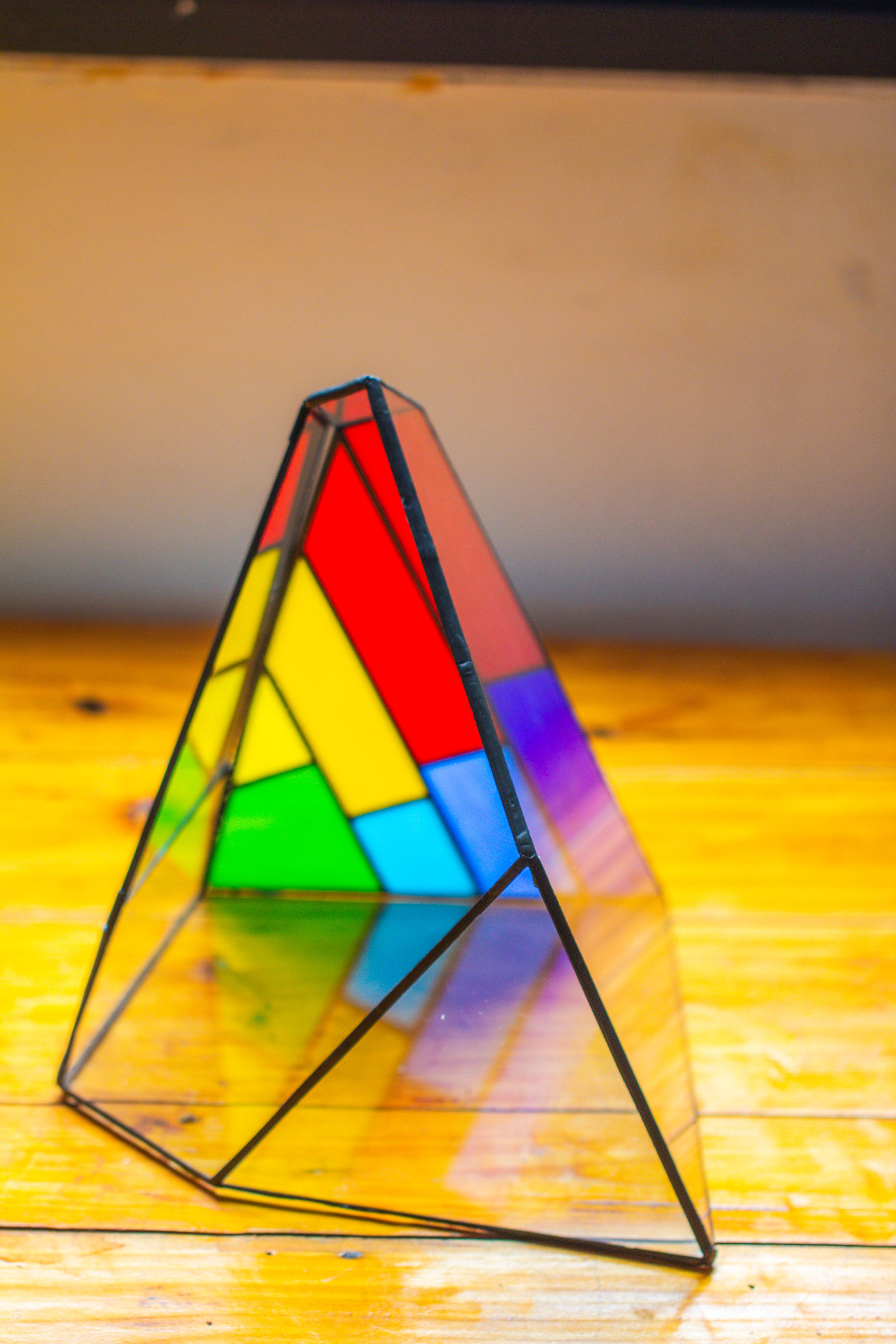 Rainbow Stained Glass Irregular Geometric Ice Peak  Shape Terrarium, Close - NCYPgarden