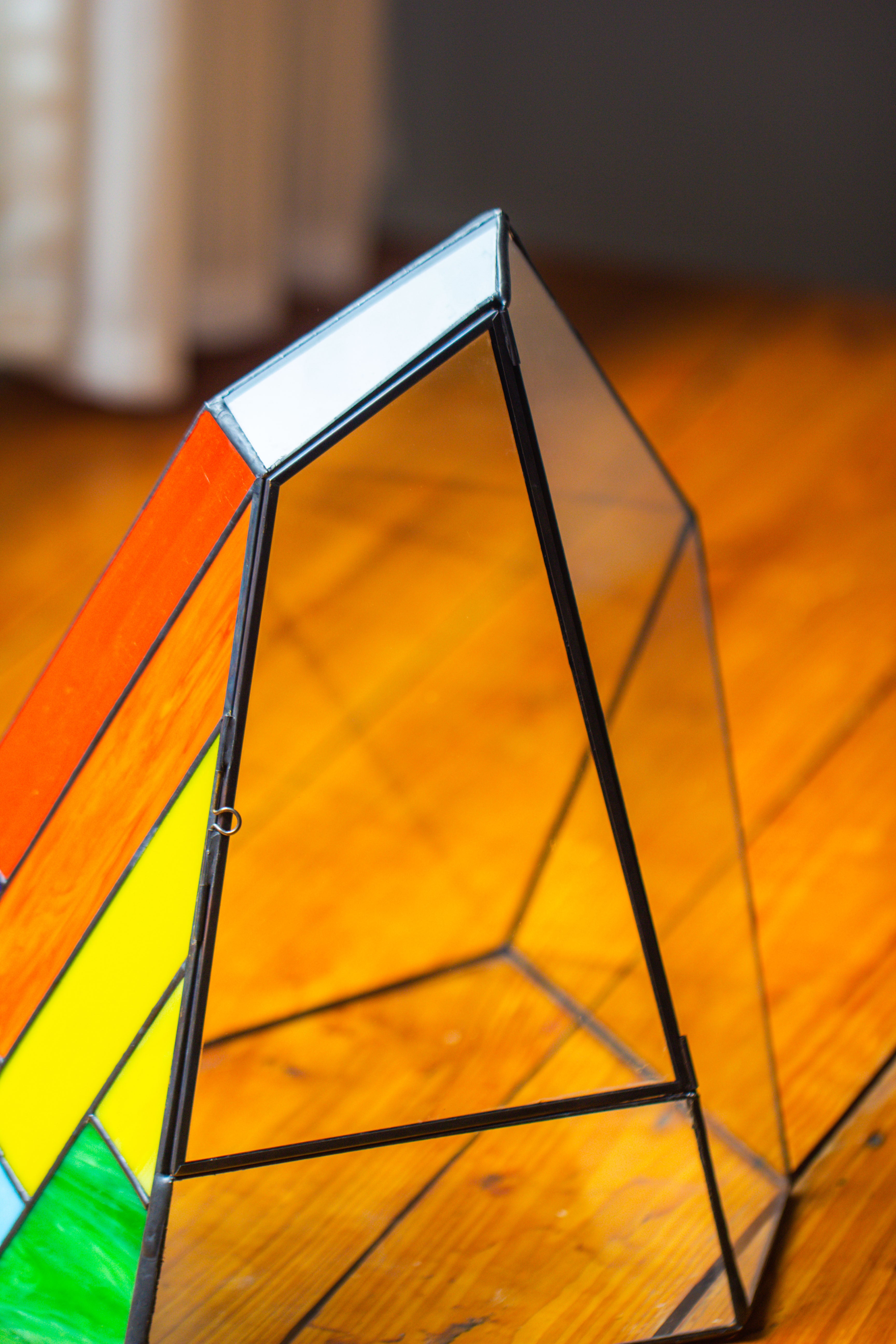 Rainbow Stained Glass Irregular Geometric Ice Peak  Shape Terrarium, Close - NCYPgarden