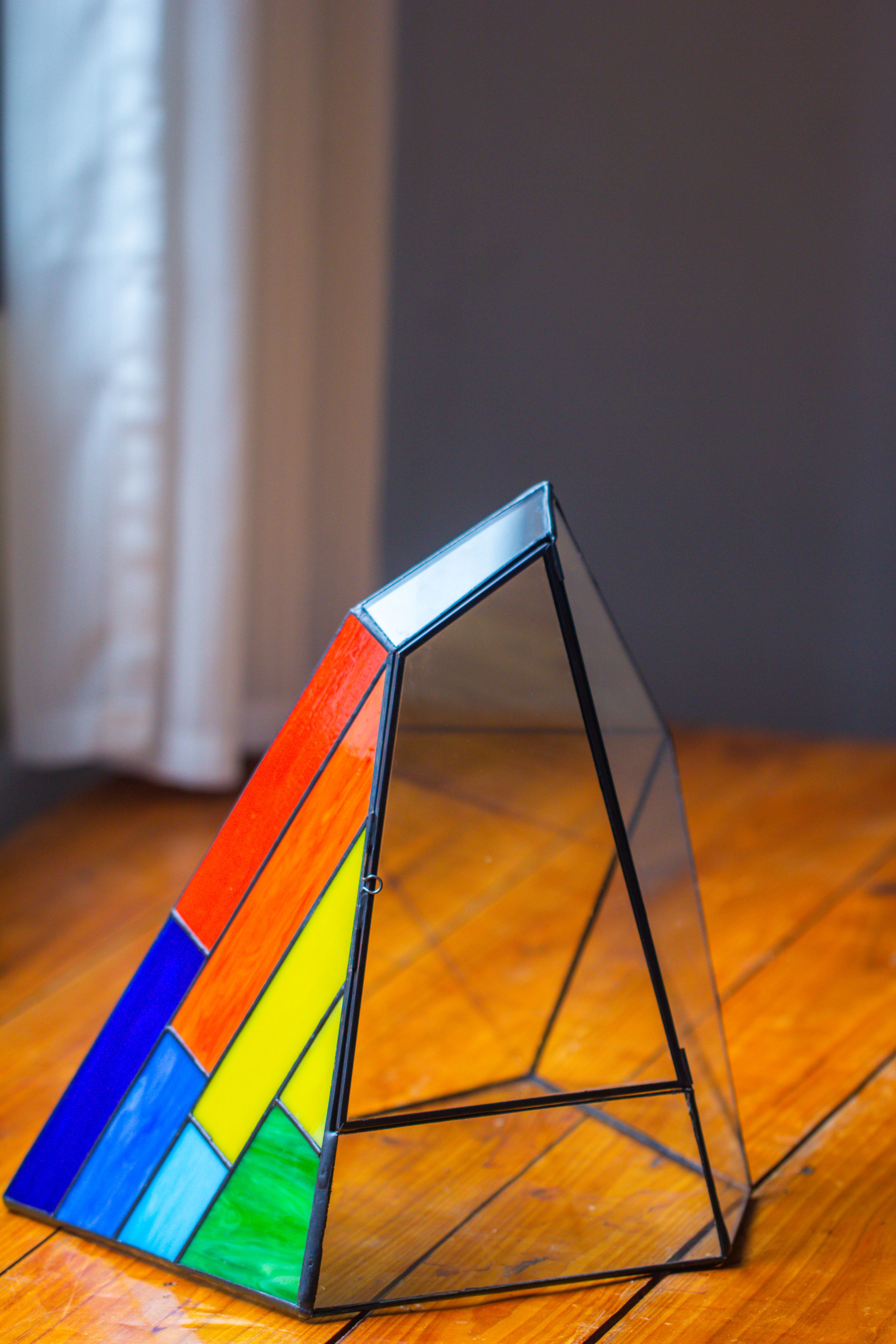Rainbow Stained Glass Irregular Geometric Ice Peak  Shape Terrarium, Close - NCYPgarden