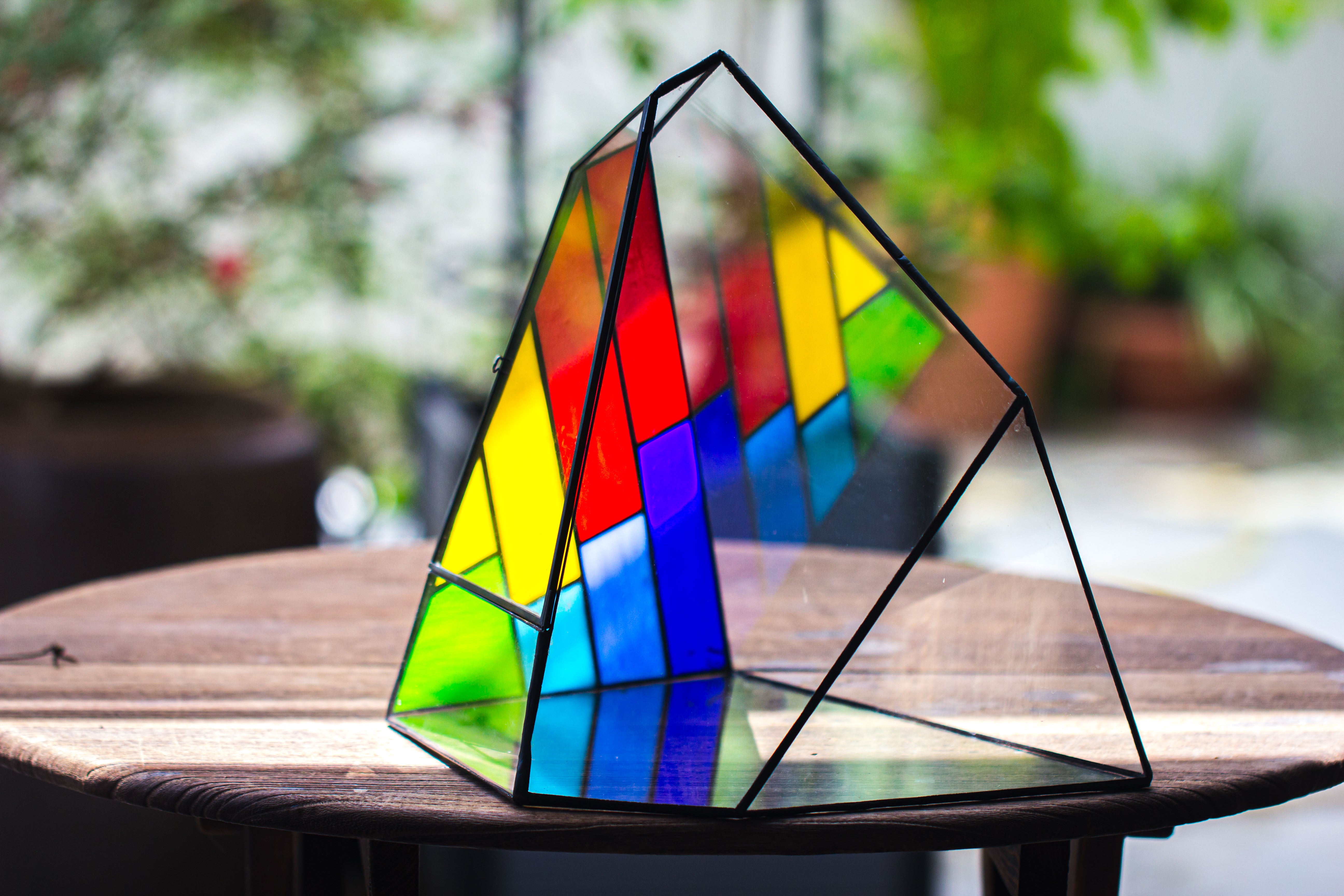 Rainbow Stained Glass Irregular Geometric Ice Peak  Shape Terrarium, Close - NCYPgarden