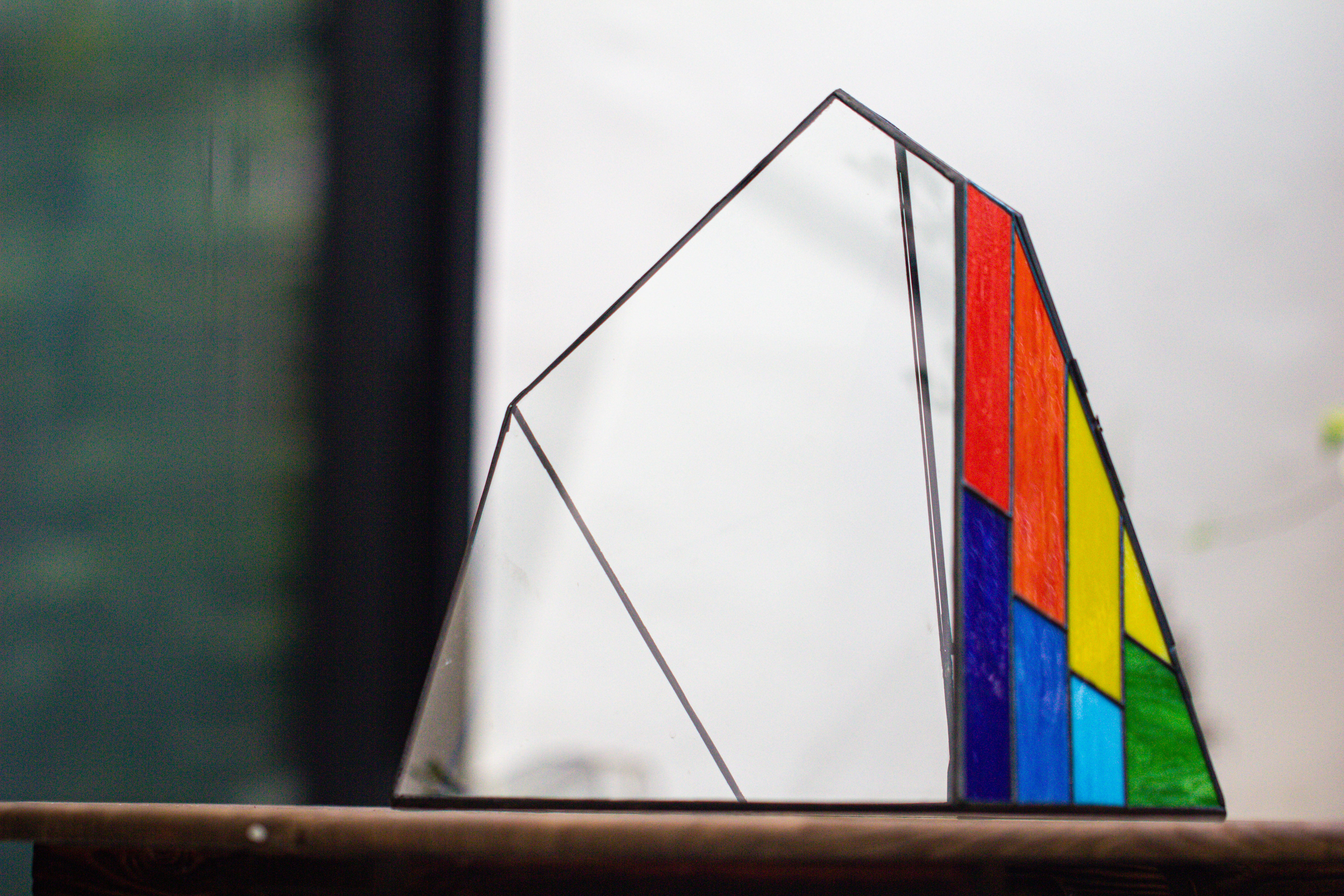 Rainbow Stained Glass Irregular Geometric Ice Peak  Shape Terrarium, Close - NCYPgarden