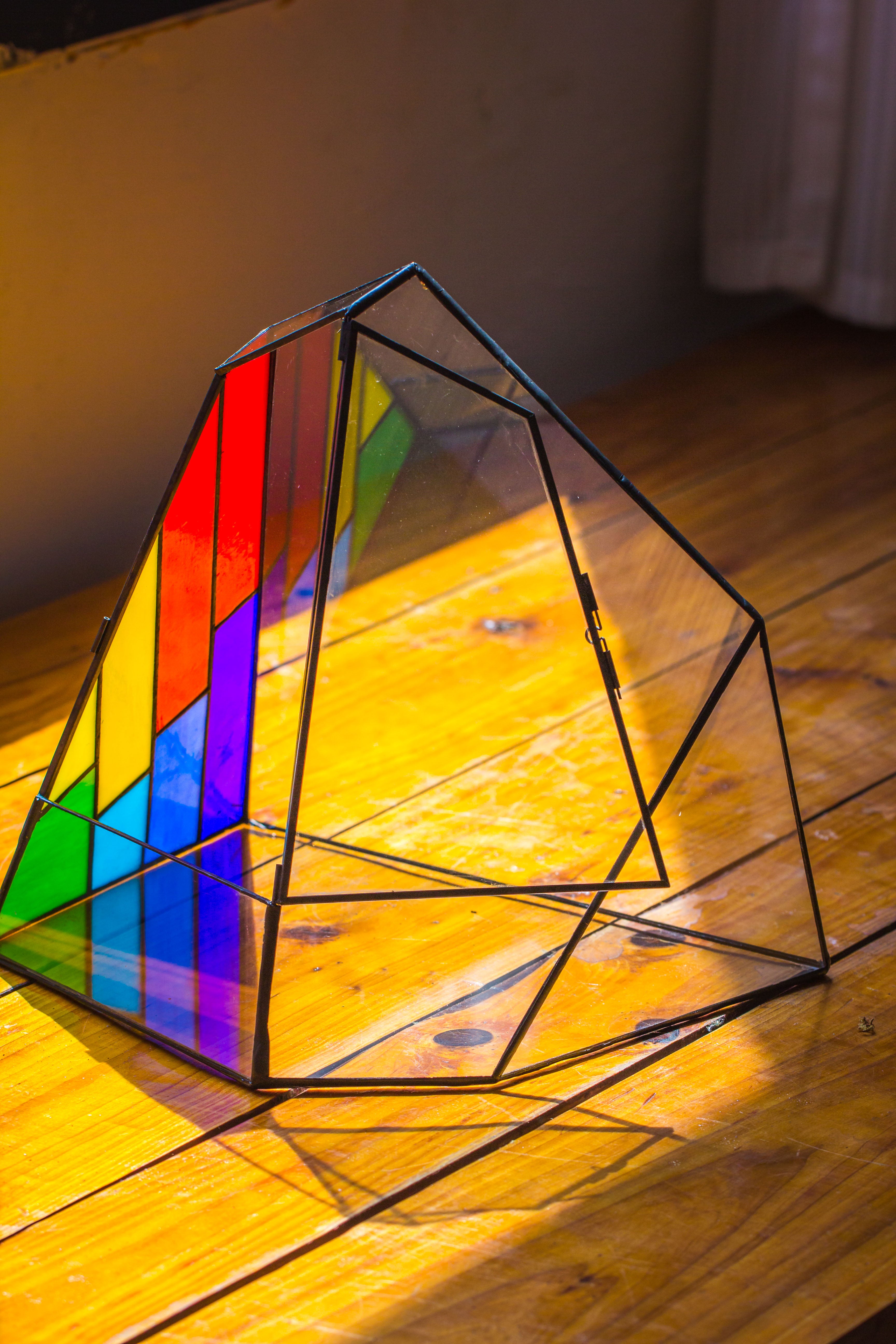 Rainbow Stained Glass Irregular Geometric Ice Peak  Shape Terrarium, Close - NCYPgarden