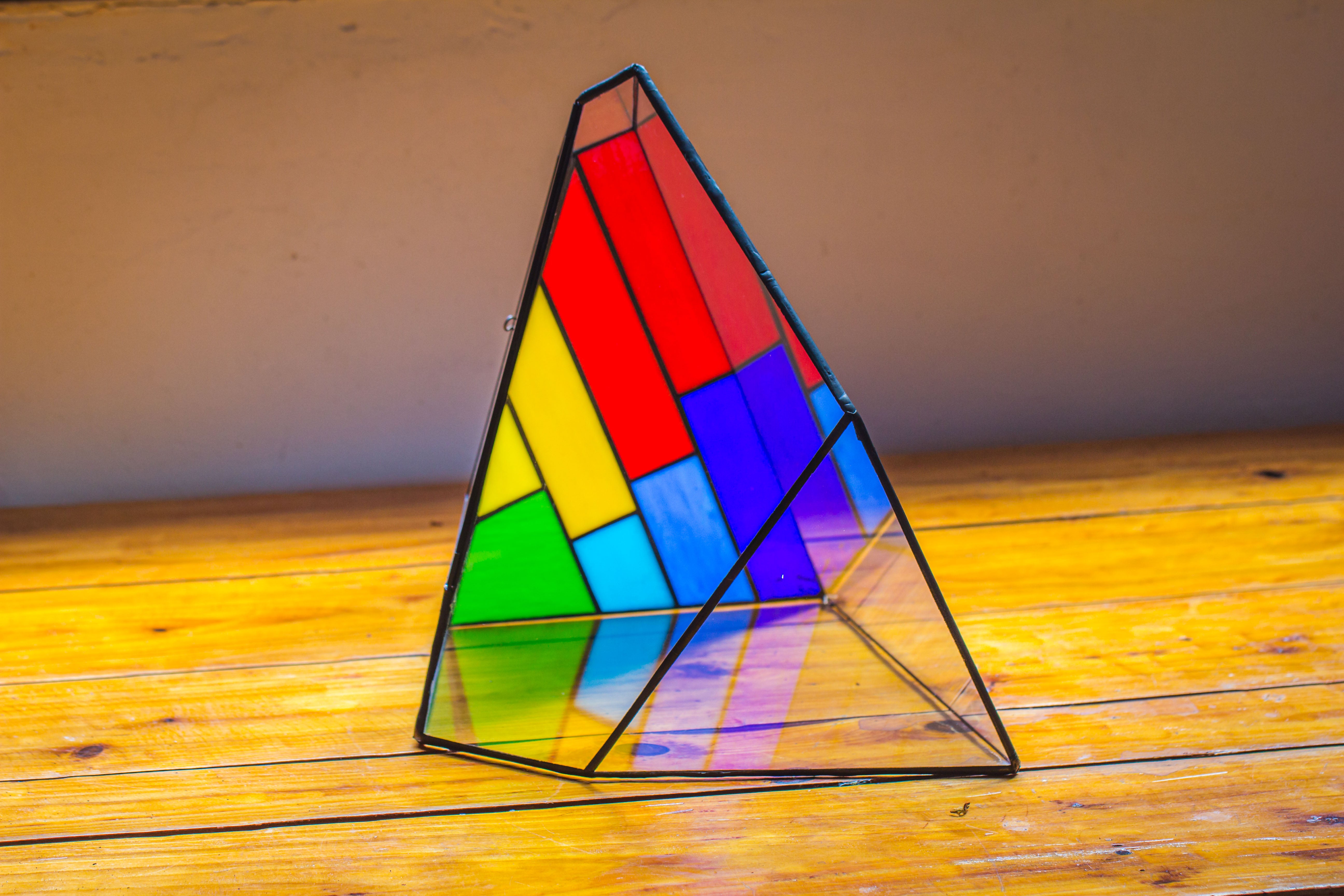 Rainbow Stained Glass Irregular Geometric Ice Peak  Shape Terrarium, Close - NCYPgarden