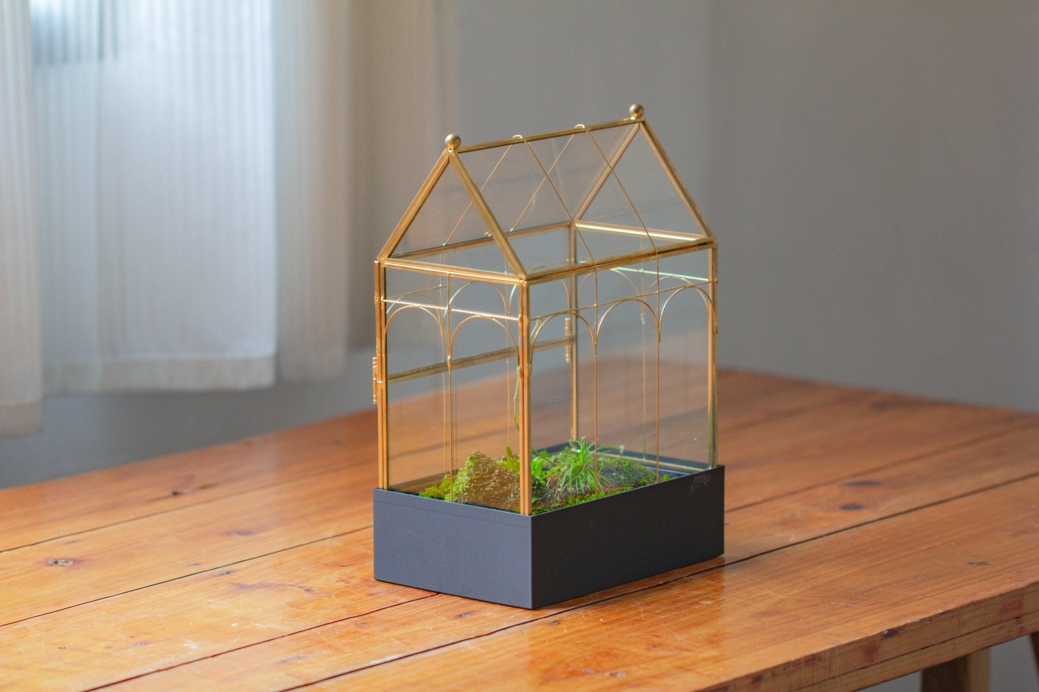 11” Gold Victorian Greenhouse Glass Terrarium with Water - Holding Base and Side Door - NCYPgarden