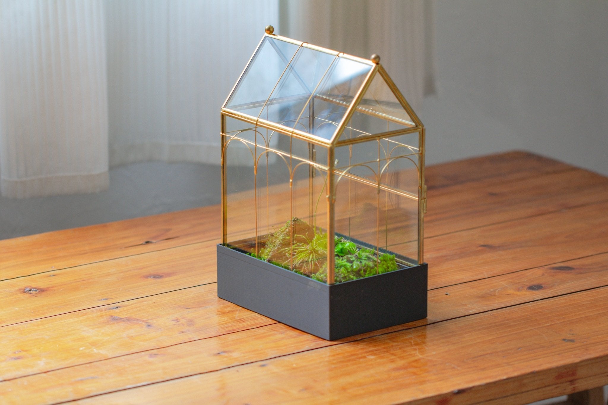 11” Gold Victorian Greenhouse Glass Terrarium with Water - Holding Base and Side Door - NCYPgarden