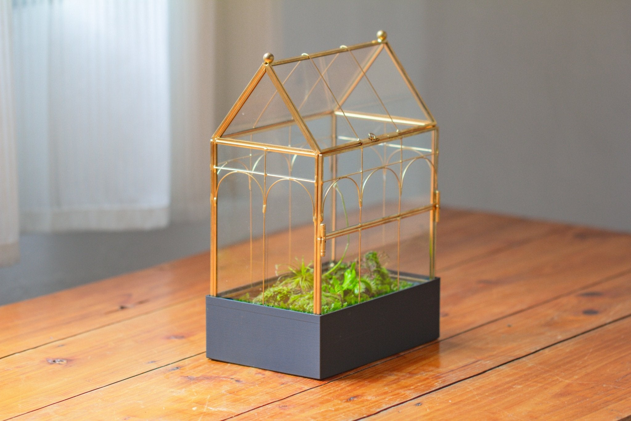 11” Gold Victorian Greenhouse Glass Terrarium with Water - Holding Base and Side Door - NCYPgarden