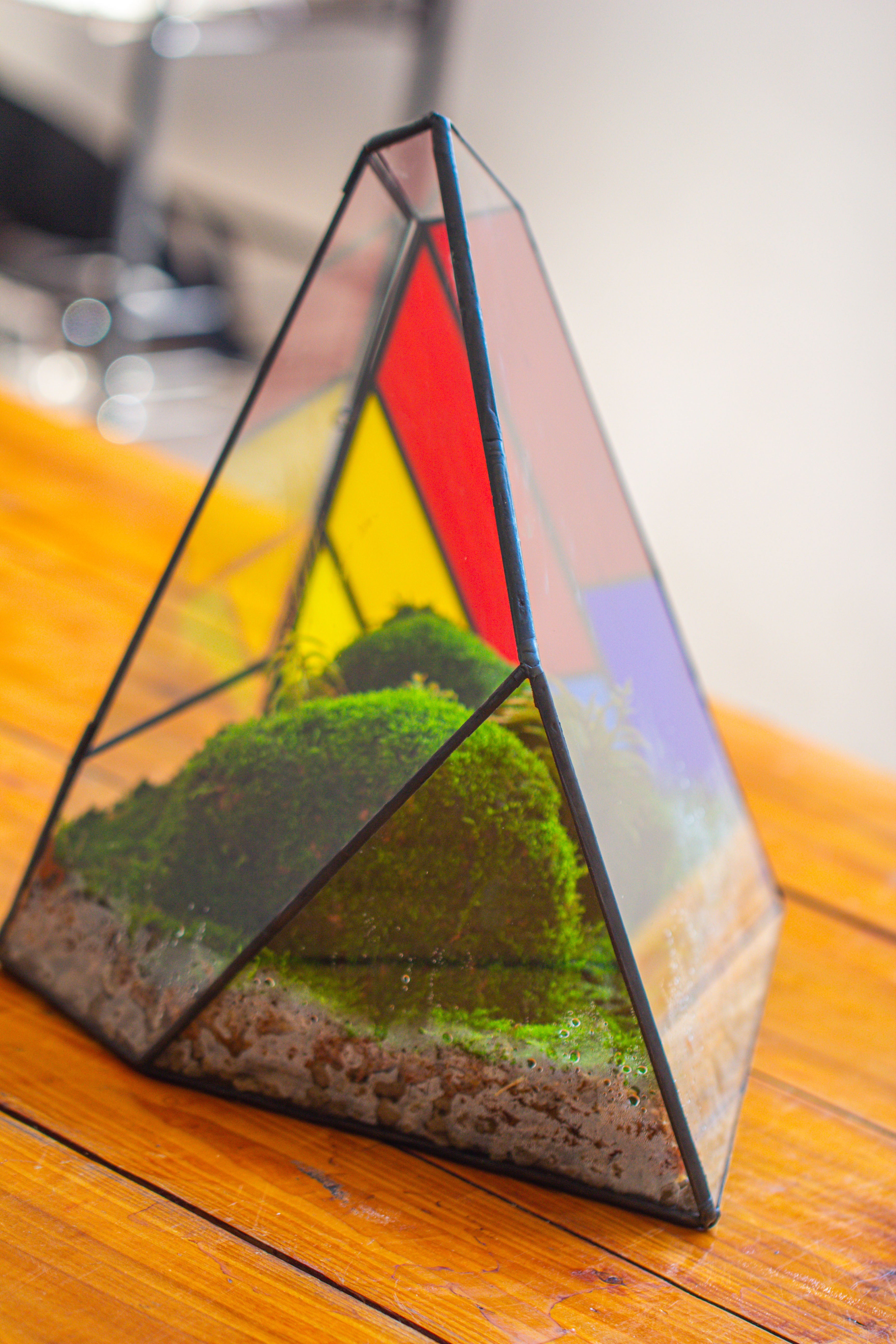 Rainbow Stained Glass Irregular Geometric Ice Peak  Shape Terrarium, Close - NCYPgarden
