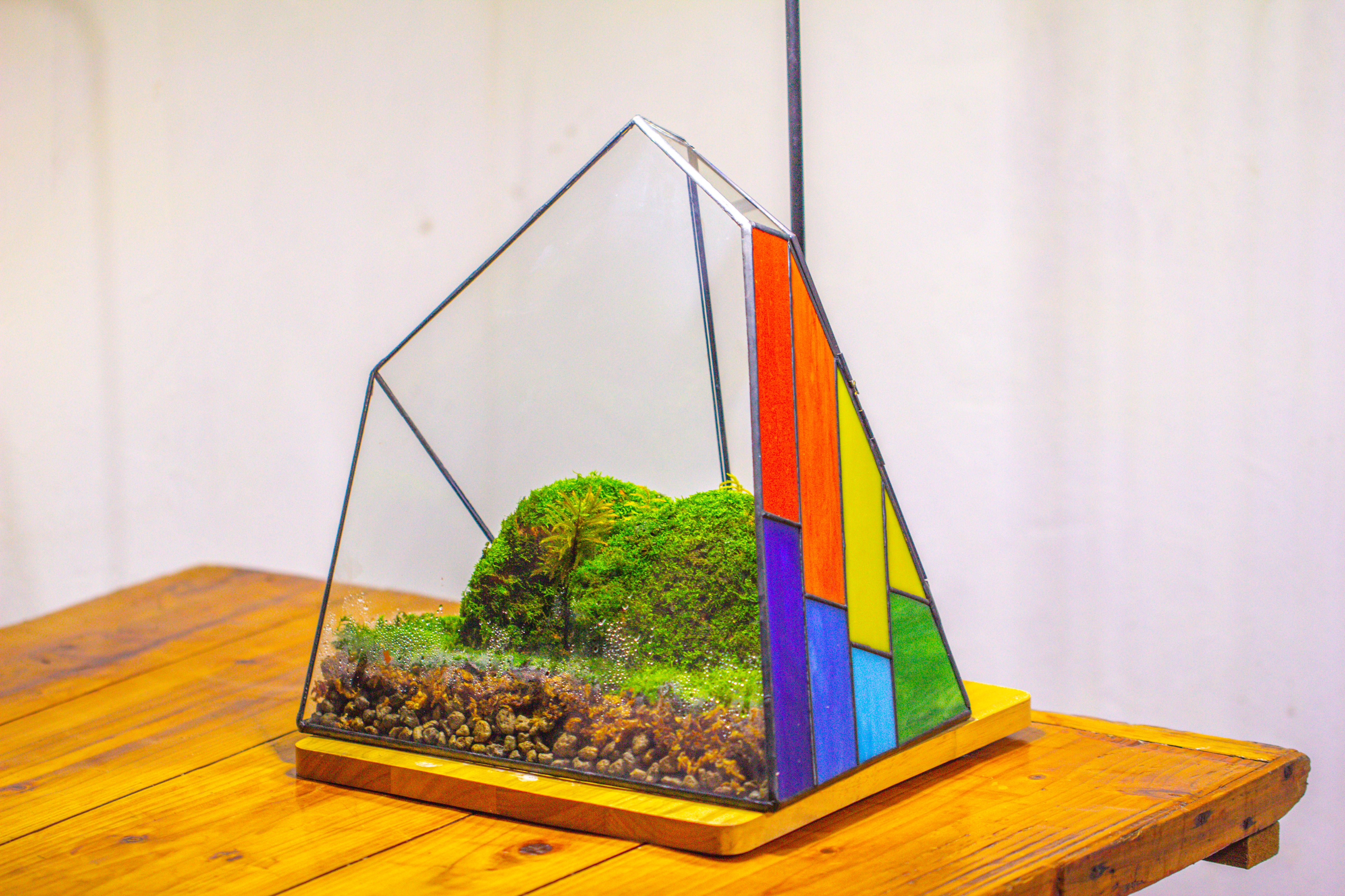 Rainbow Stained Glass Irregular Geometric Ice Peak  Shape Terrarium, Close - NCYPgarden