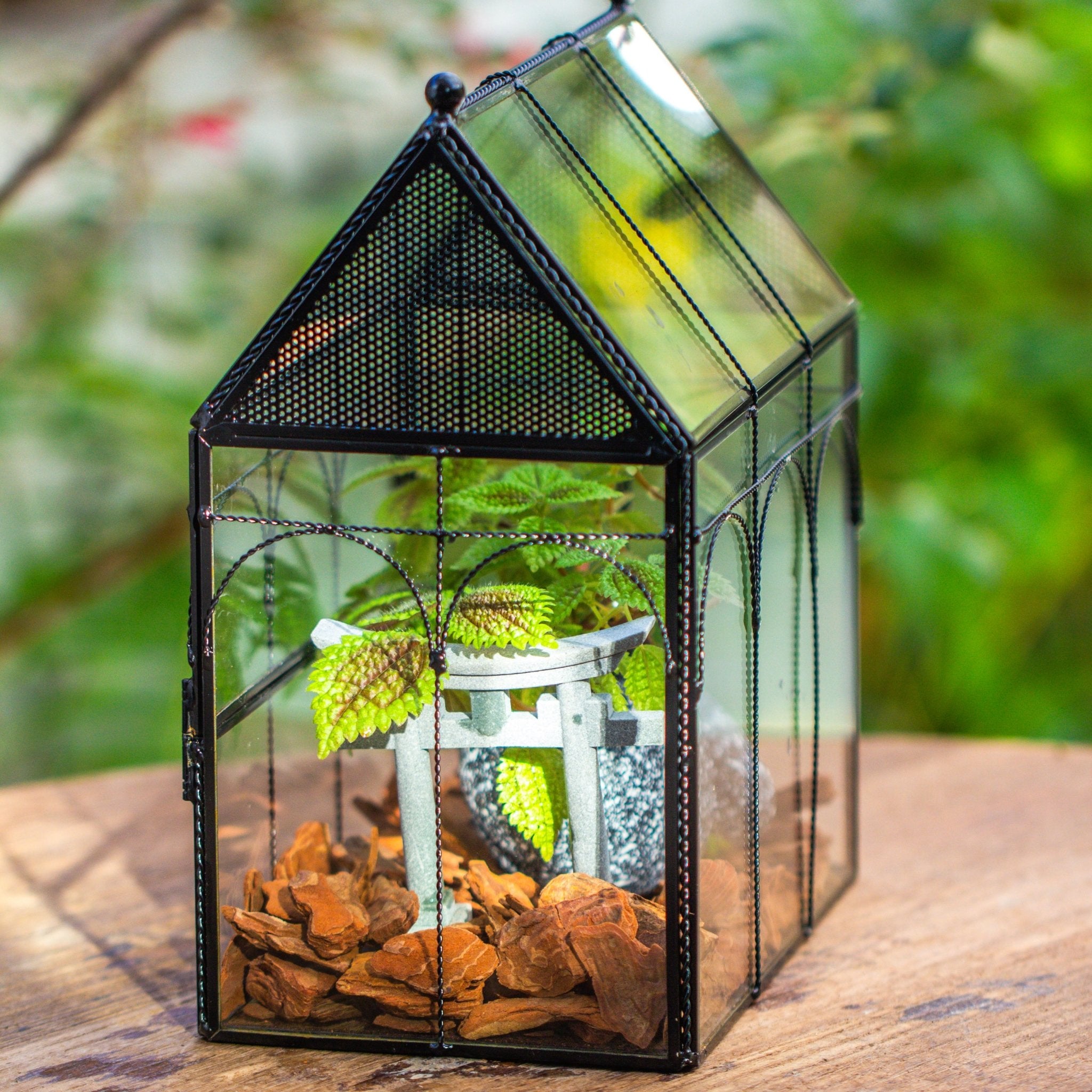 NCYP Vintage House Shape Glass Geometric Terrarium, with side door, with Mesh vent holes for small Insects Pet - NCYPgarden