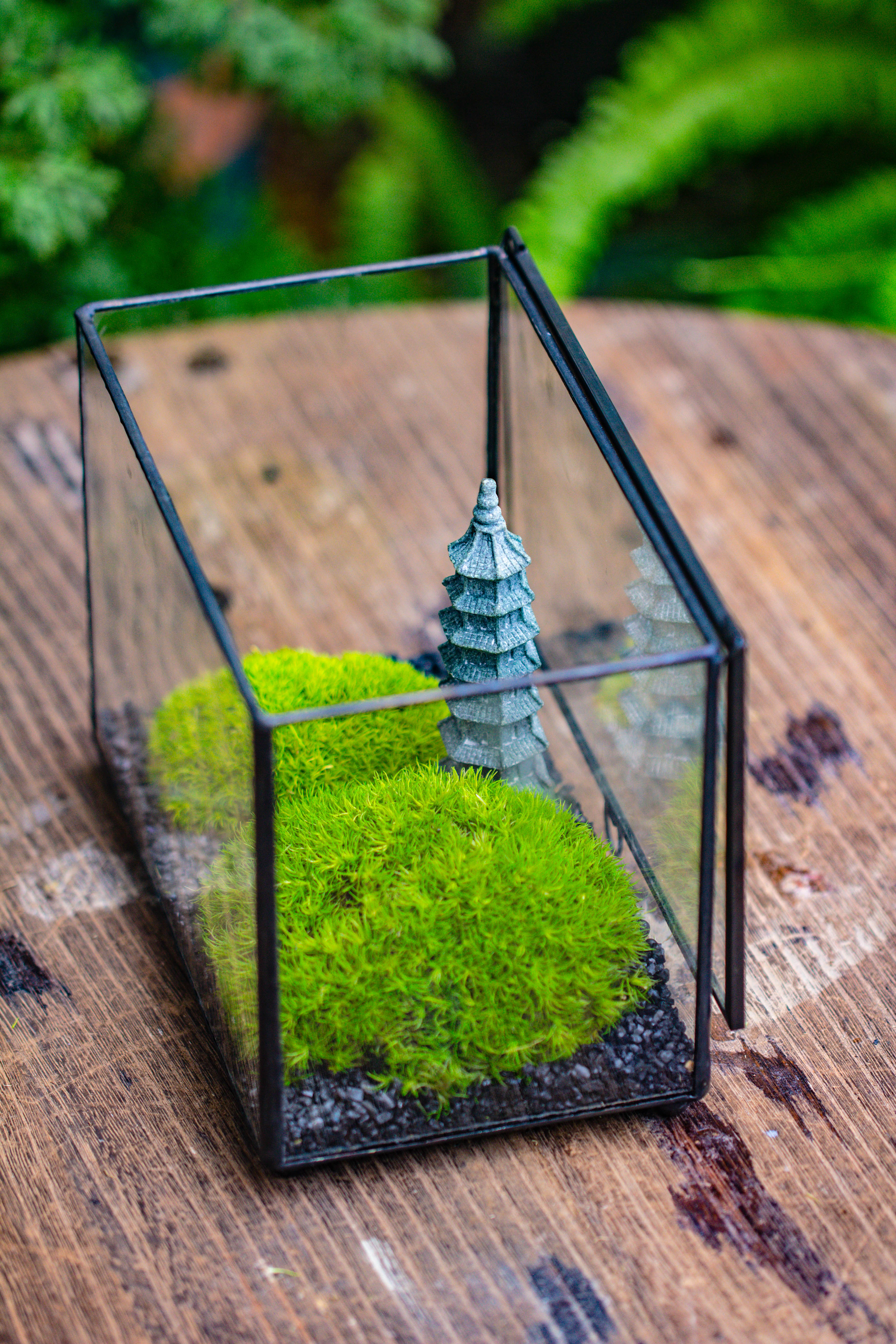 Preserved moss terrarium Miniature DIY set, Japanese Zen Style, Preserved Leucobryum moss and pagoda, 17*10*12cm / 6.7 x 3.9 x 4.7" - NCYPgarden