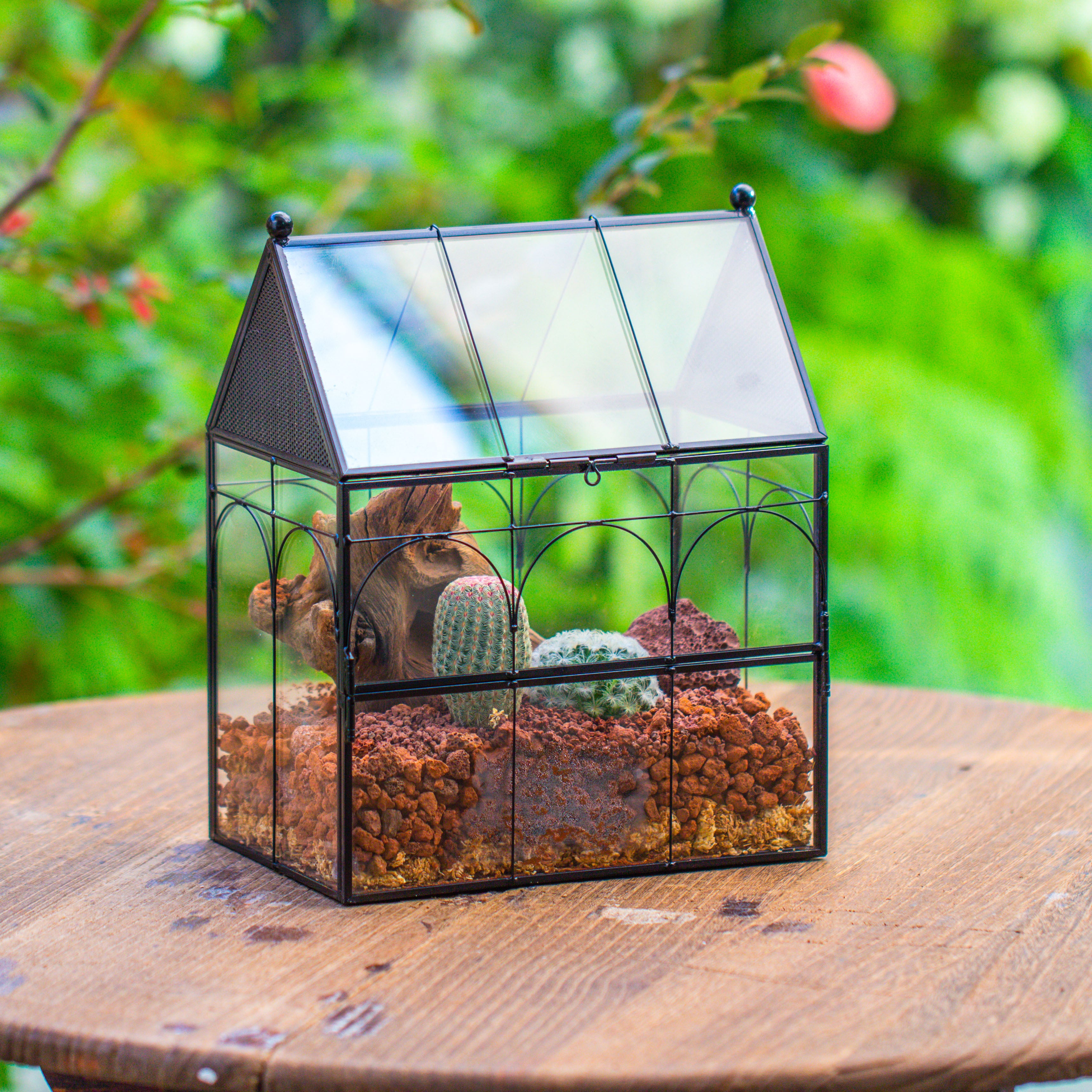 NCYP Vintage House Shape Glass Geometric Terrarium, with side door, with Mesh / vent holes for small Insects Pet - NCYPgarden