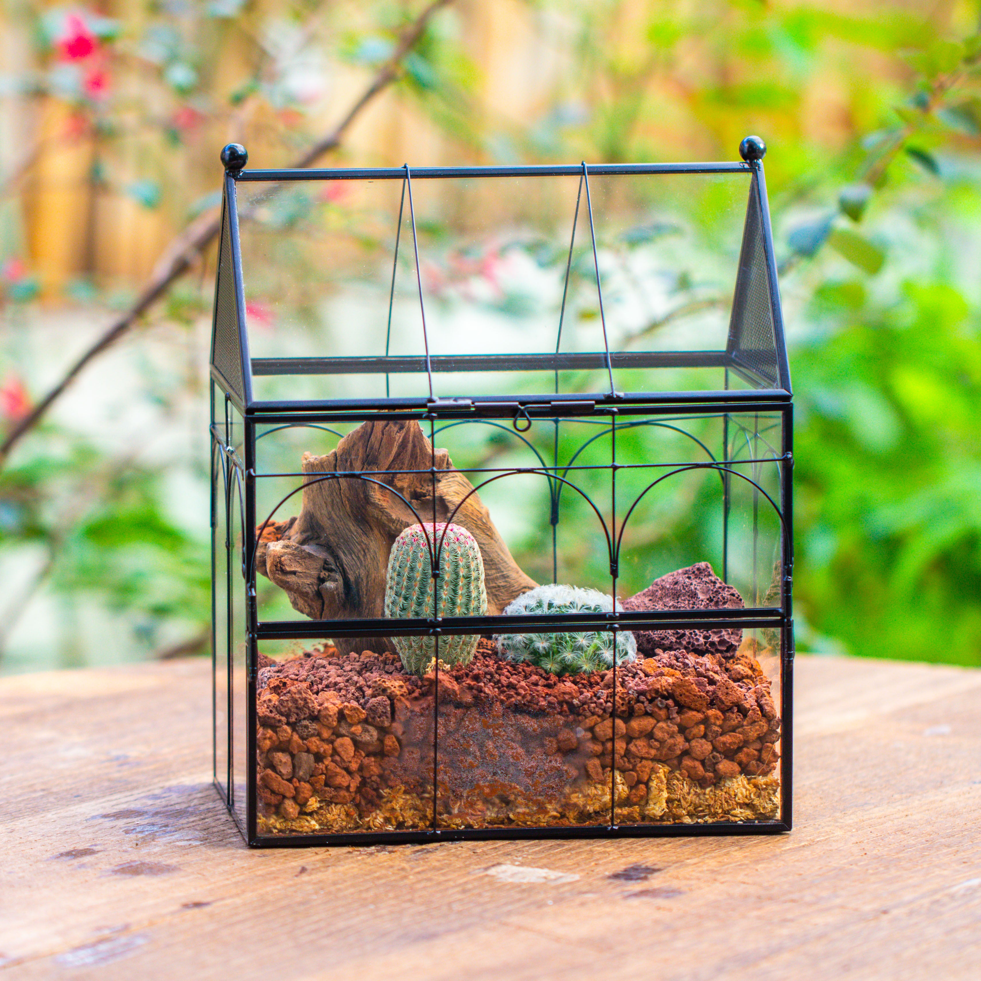 NCYP Vintage House Shape Glass Geometric Terrarium, with side door, with Mesh / vent holes for small Insects Pet - NCYPgarden