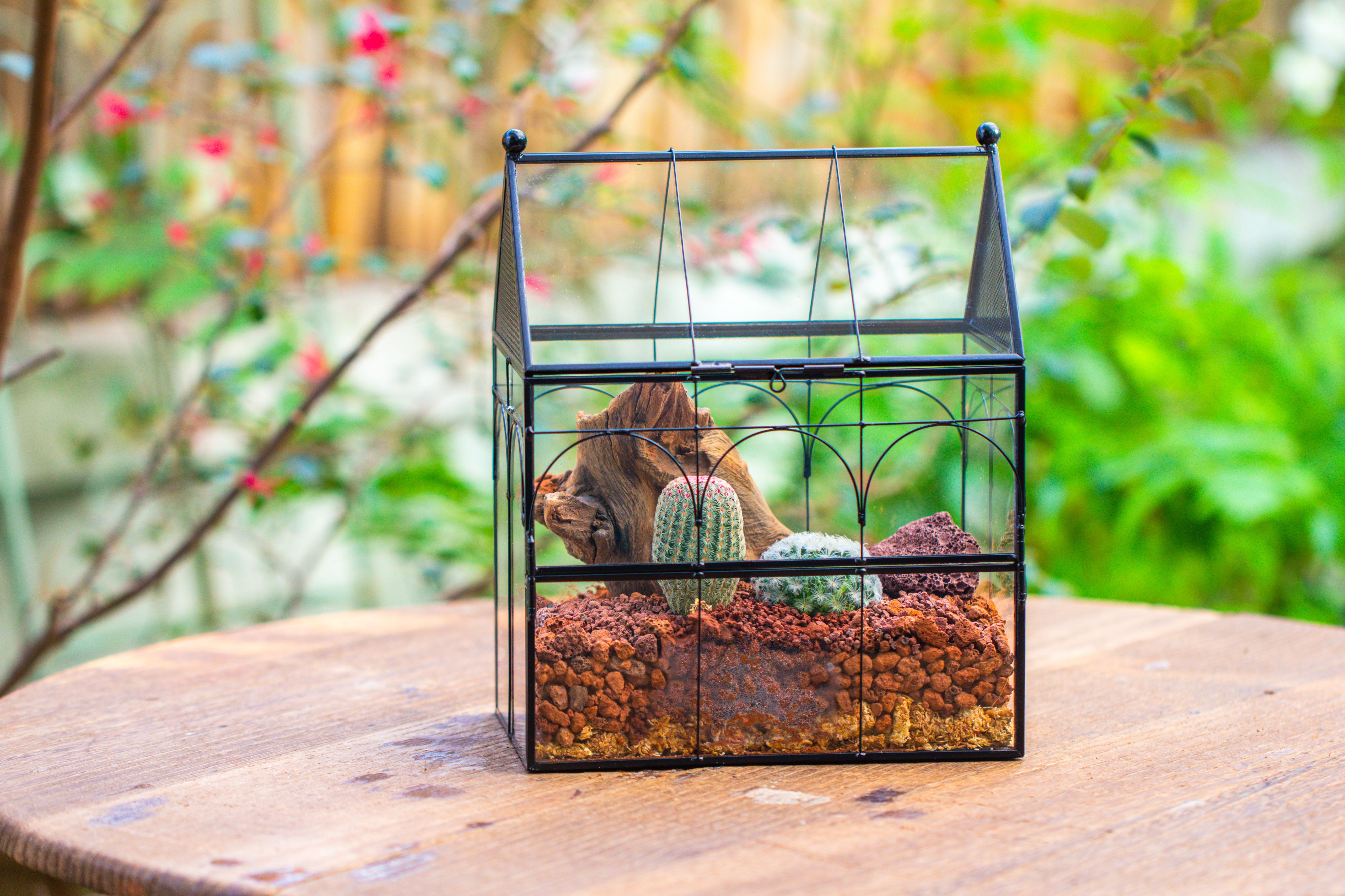 NCYP Vintage House Shape Glass Geometric Terrarium, with side door, with Mesh / vent holes for small Insects Pet - NCYPgarden