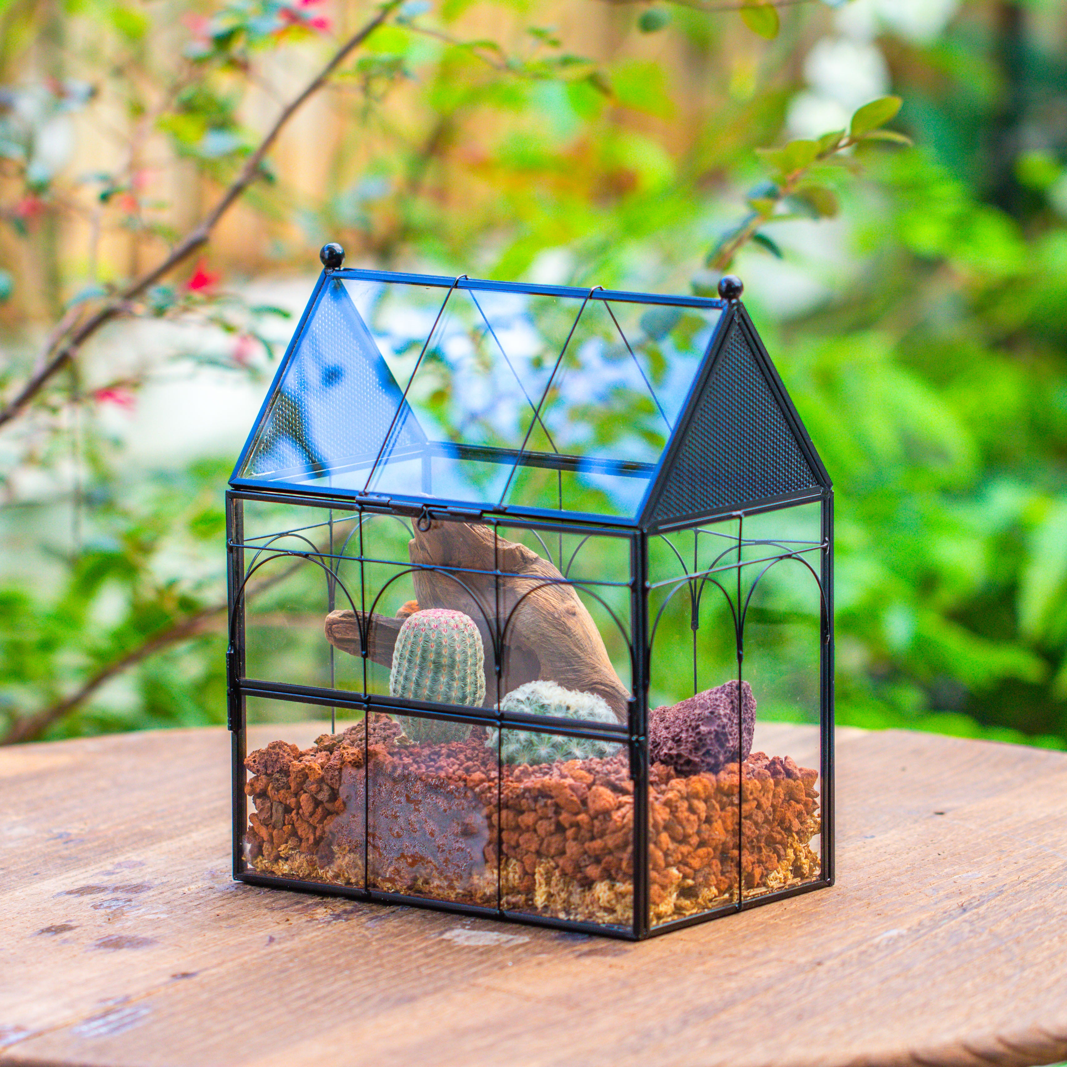 NCYP Vintage House Shape Glass Geometric Terrarium, with side door, with Mesh / vent holes for small Insects Pet - NCYPgarden