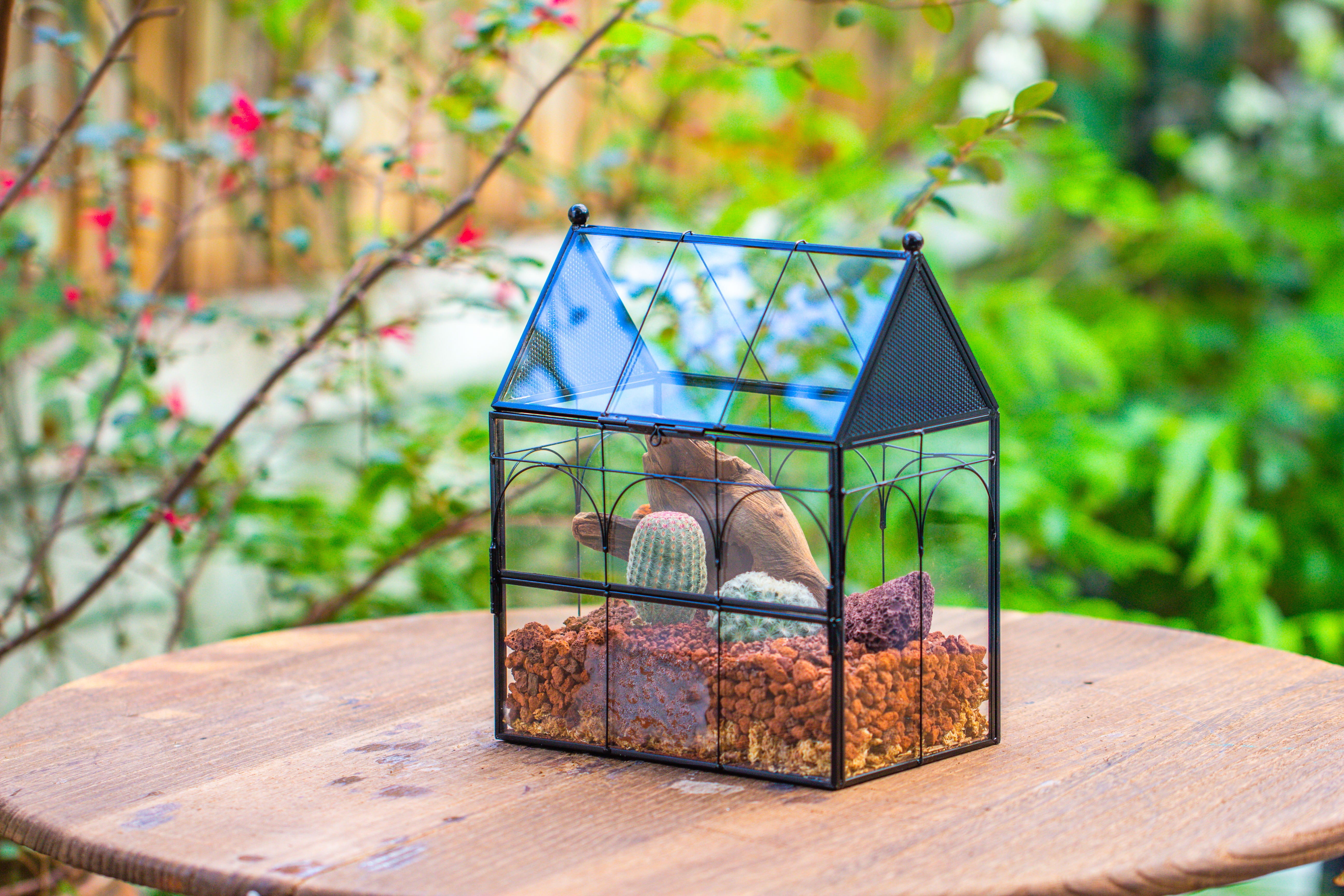 NCYP Vintage House Shape Glass Geometric Terrarium, with side door, with Mesh / vent holes for small Insects Pet - NCYPgarden