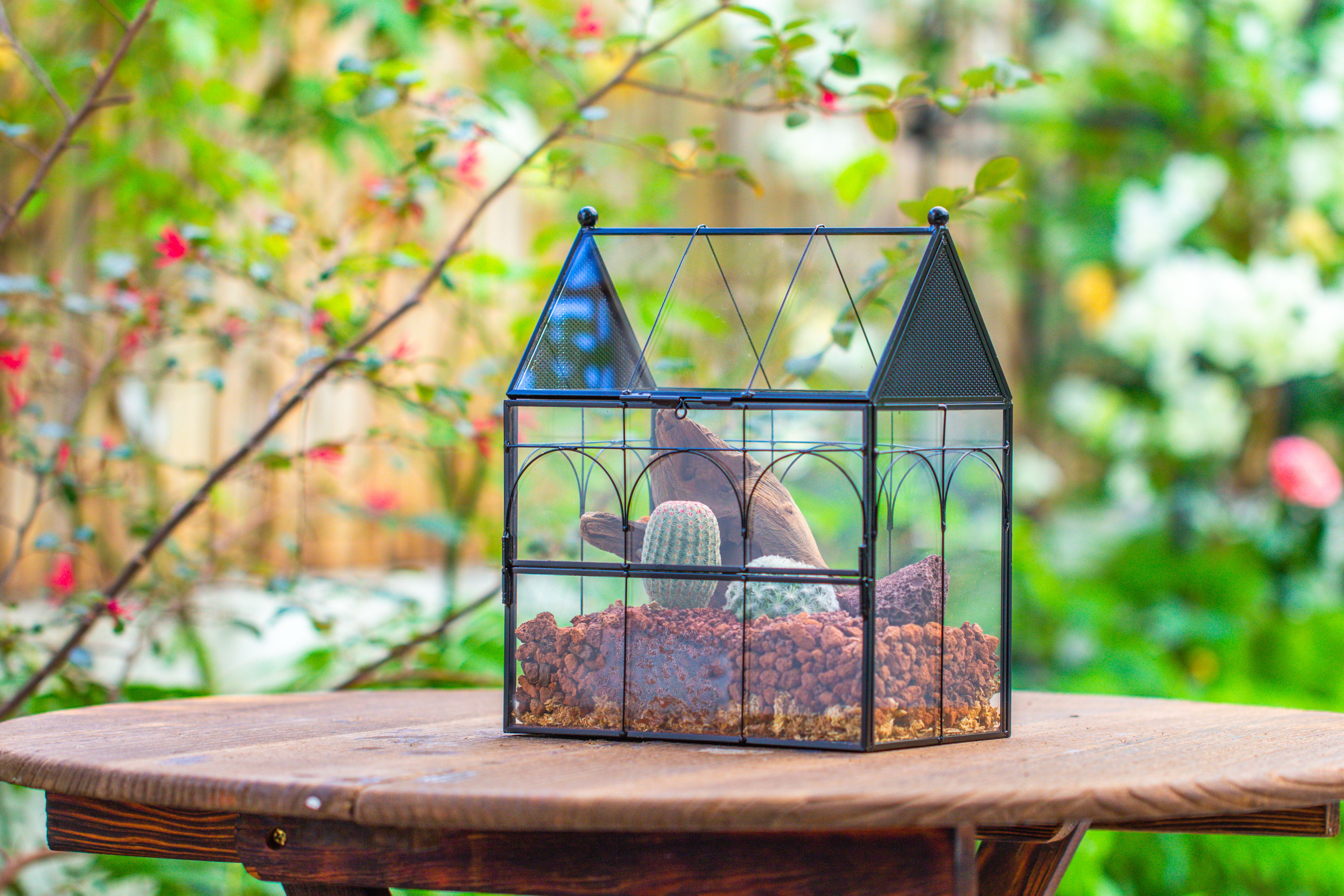 NCYP Vintage House Shape Glass Geometric Terrarium, with side door, with Mesh / vent holes for small Insects Pet - NCYPgarden
