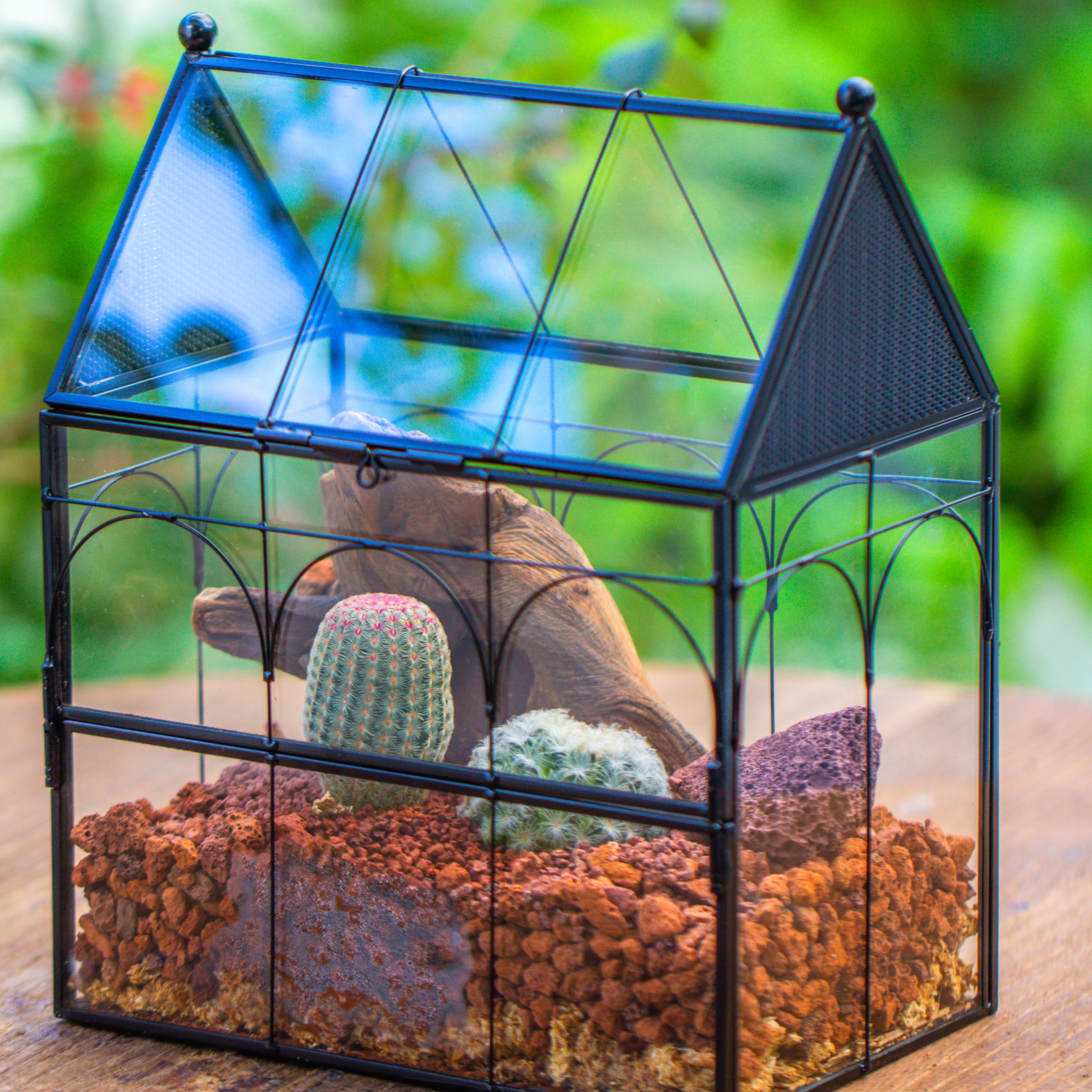 NCYP Vintage House Shape Glass Geometric Terrarium, with side door, with Mesh / vent holes for small Insects Pet - NCYPgarden