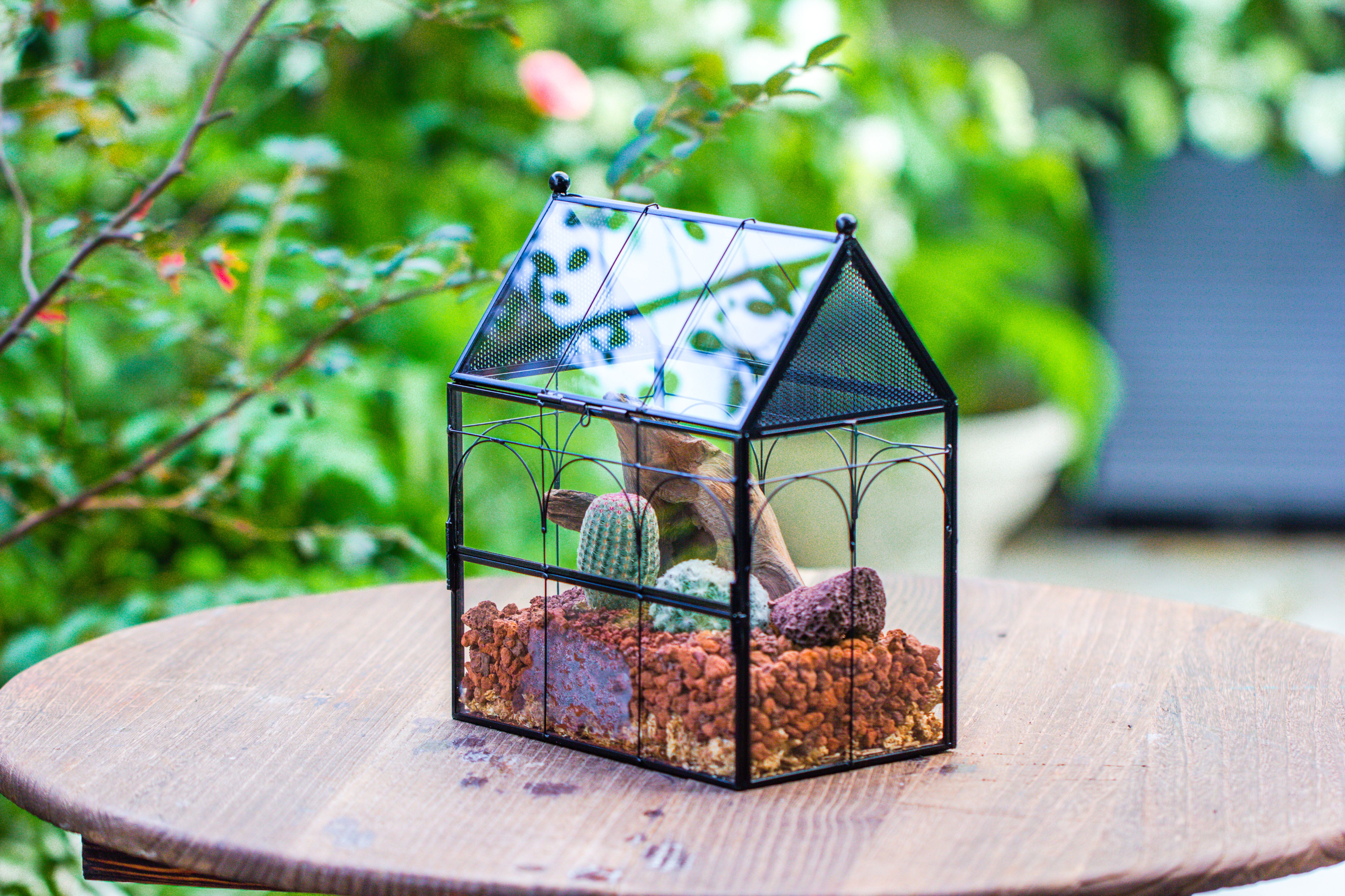 NCYP Vintage House Shape Glass Geometric Terrarium, with side door, with Mesh / vent holes for small Insects Pet - NCYPgarden