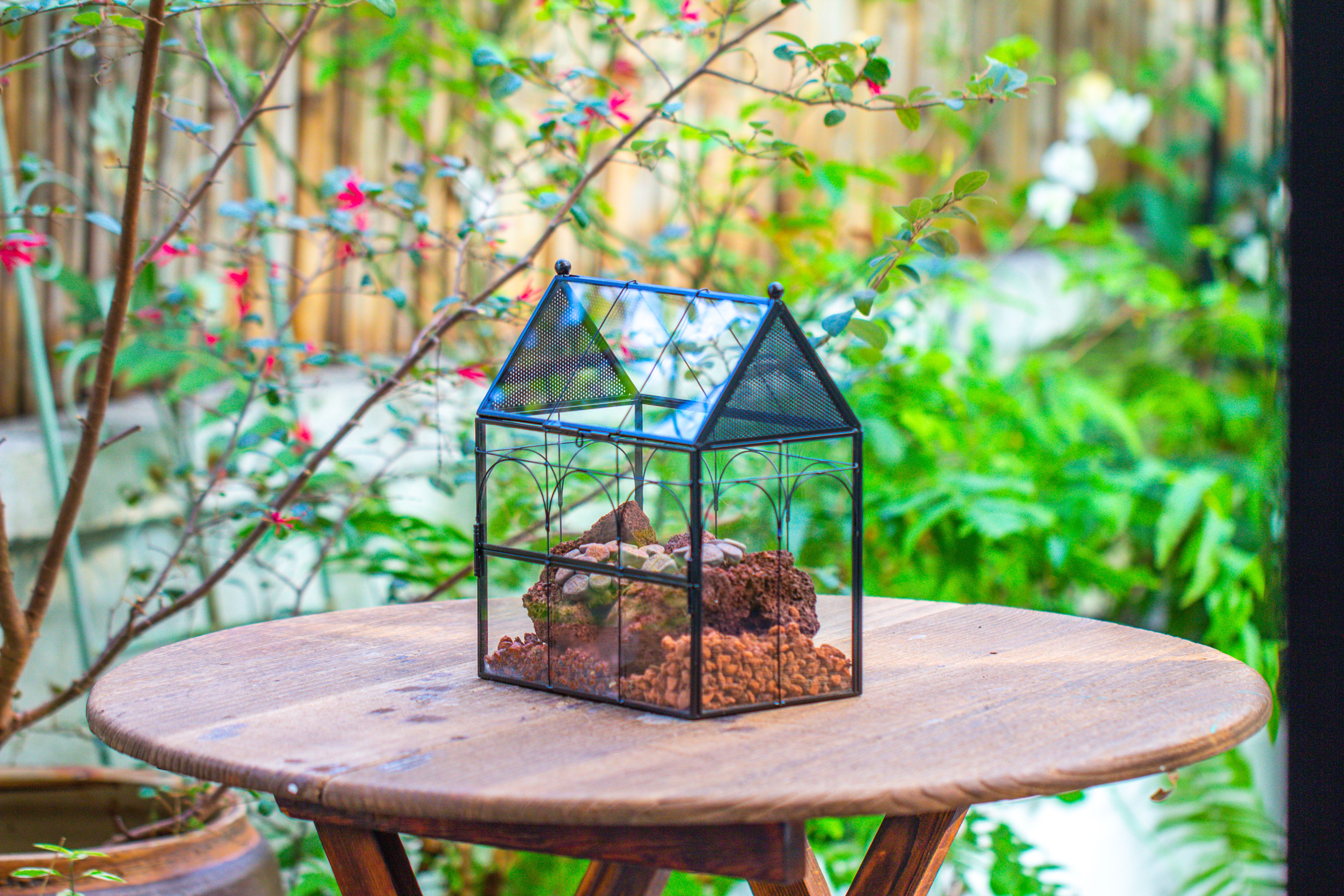 NCYP Vintage House Shape Glass Geometric Terrarium, with side door, with Mesh / vent holes for small Insects Pet - NCYPgarden