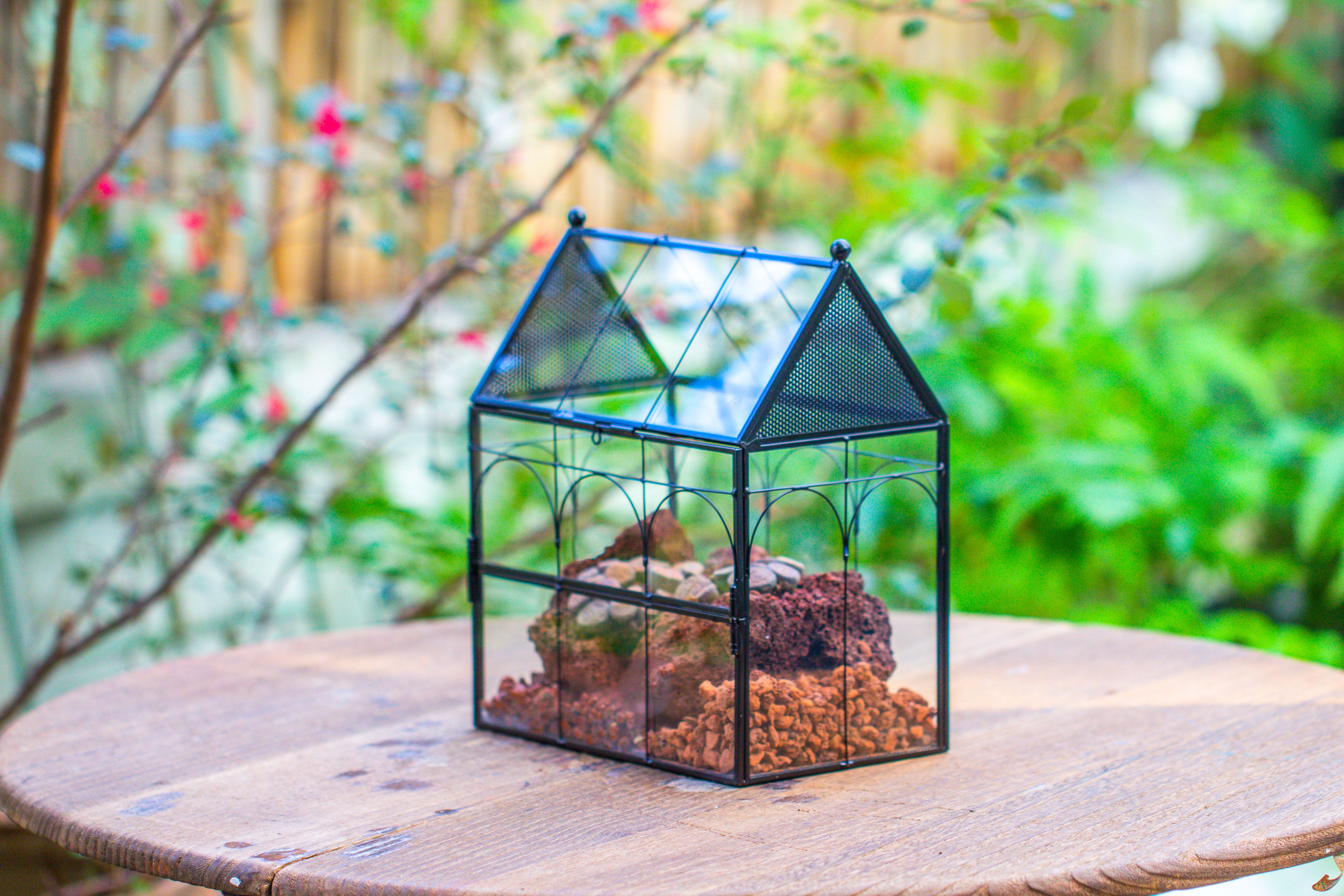 NCYP Vintage House Shape Glass Geometric Terrarium, with side door, with Mesh / vent holes for small Insects Pet - NCYPgarden