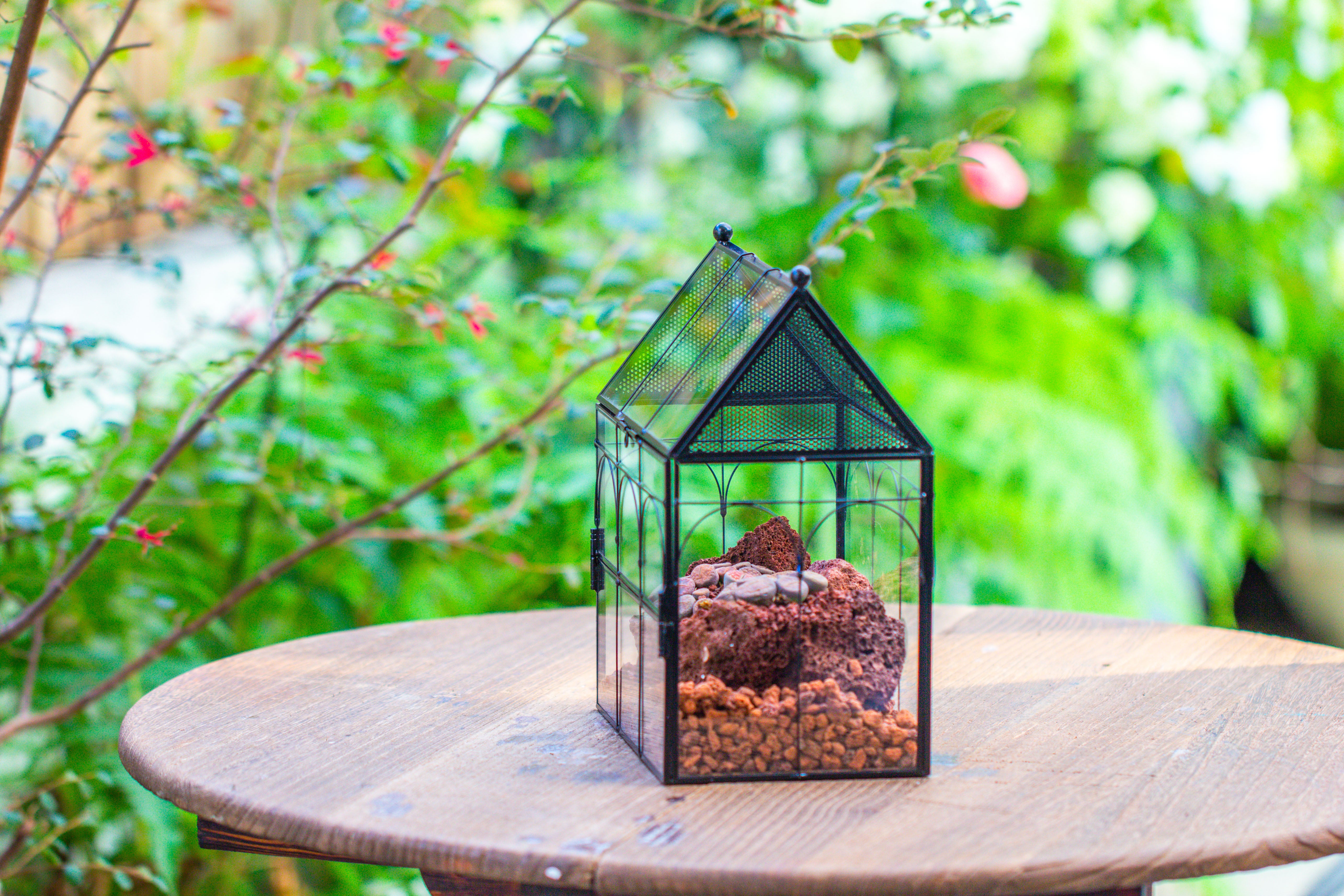 NCYP Vintage House Shape Glass Geometric Terrarium, with side door, with Mesh / vent holes for small Insects Pet - NCYPgarden