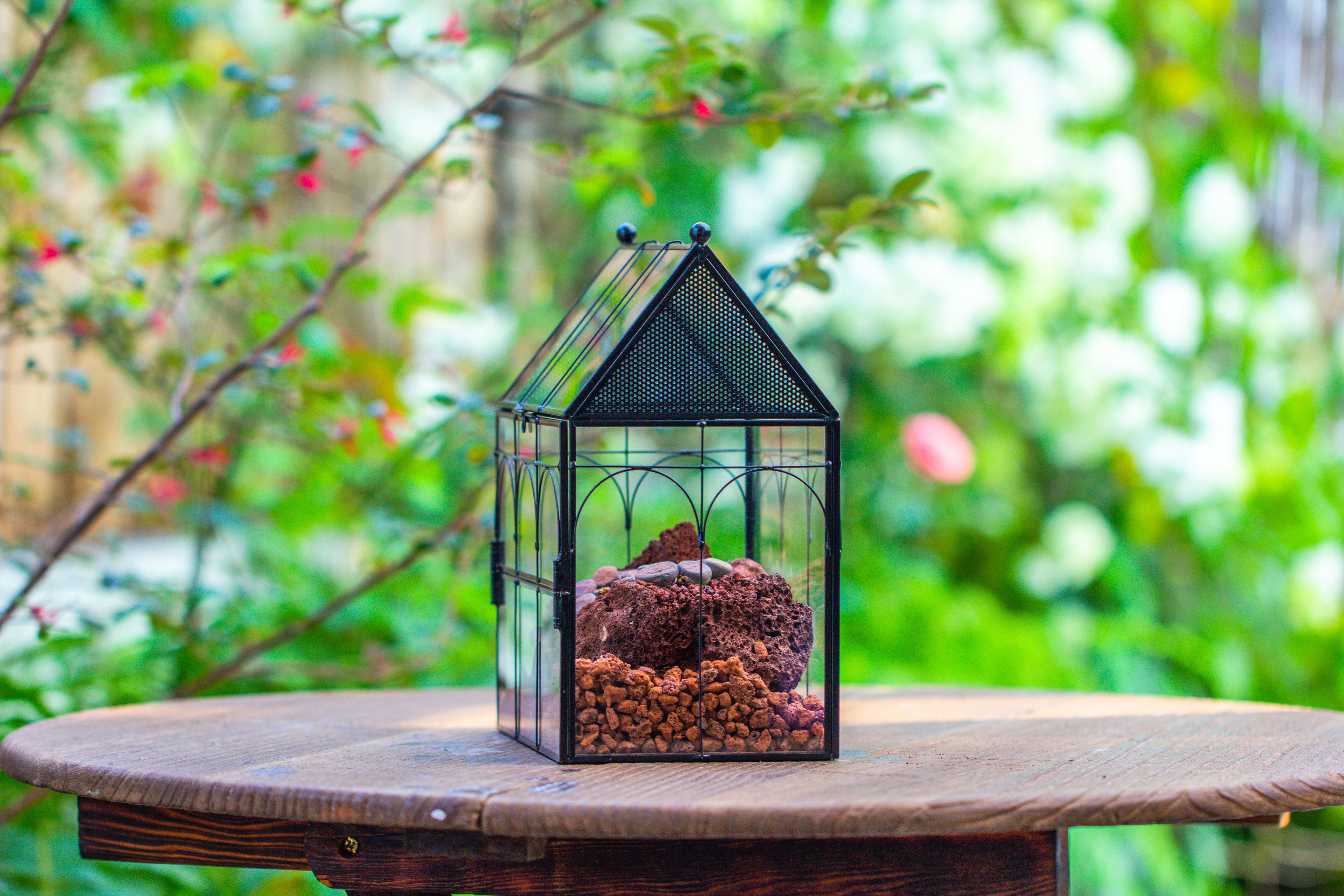 NCYP Vintage House Shape Glass Geometric Terrarium, with side door, with Mesh / vent holes for small Insects Pet - NCYPgarden