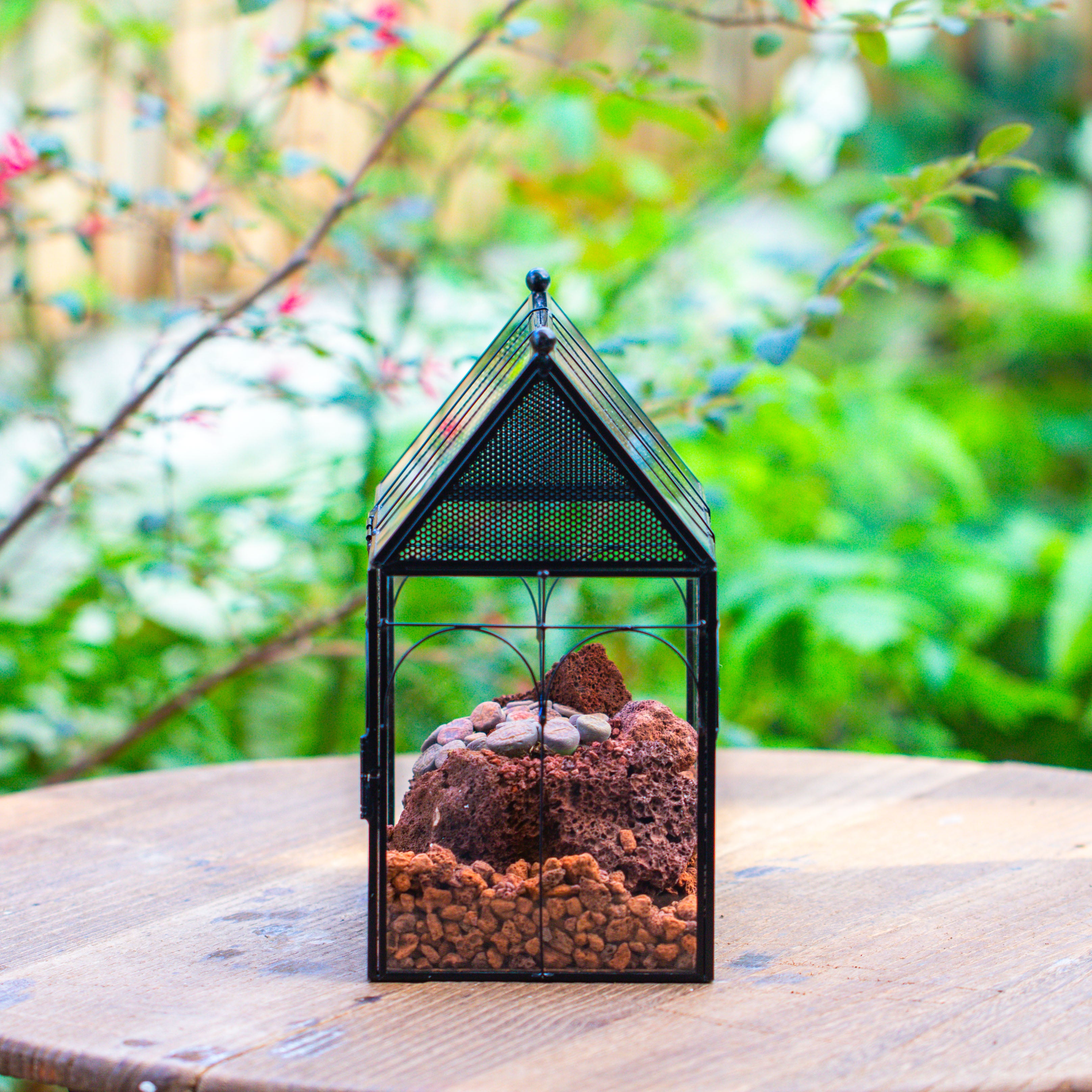 NCYP Vintage House Shape Glass Geometric Terrarium, with side door, with Mesh / vent holes for small Insects Pet - NCYPgarden