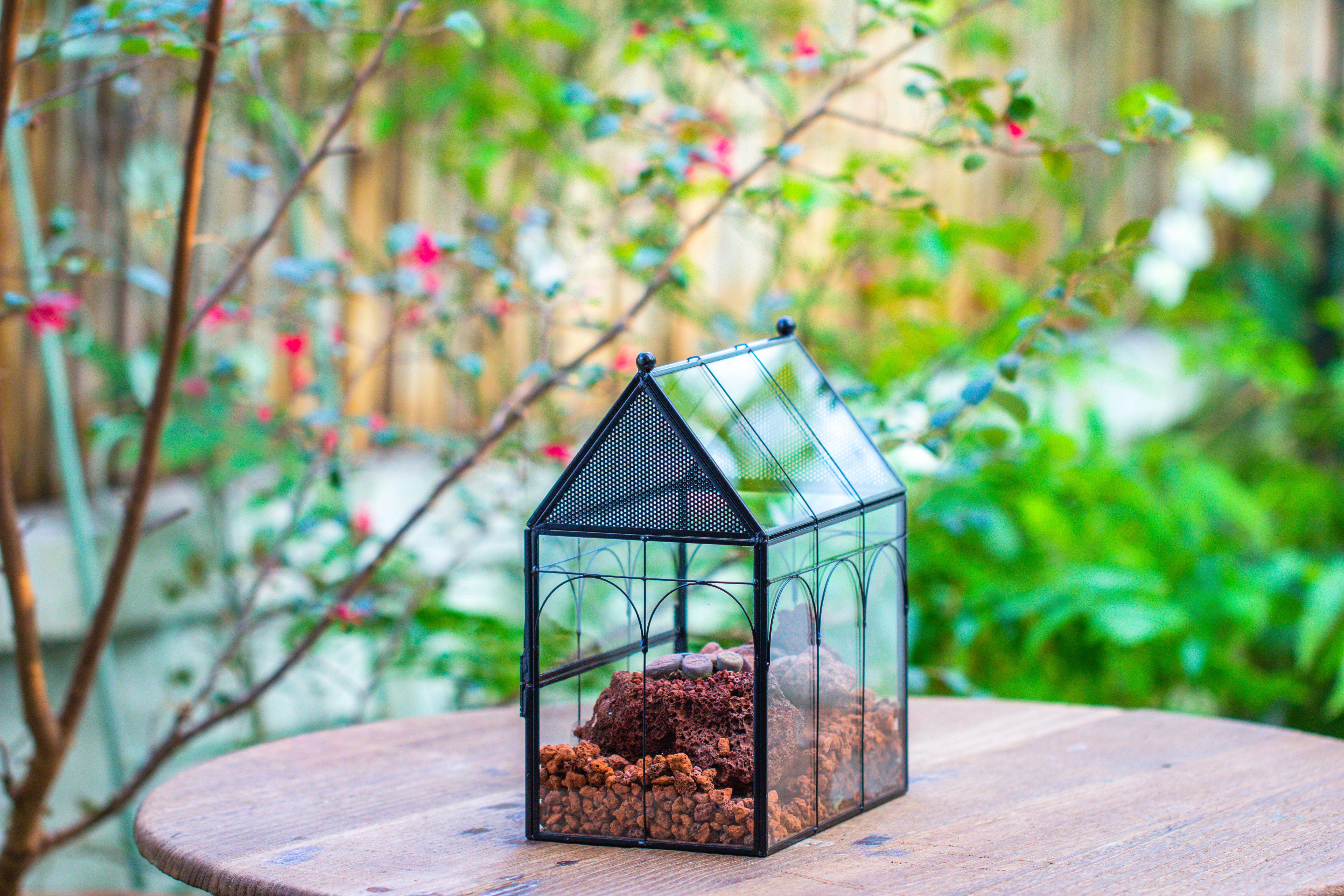 NCYP Vintage House Shape Glass Geometric Terrarium, with side door, with Mesh / vent holes for small Insects Pet - NCYPgarden