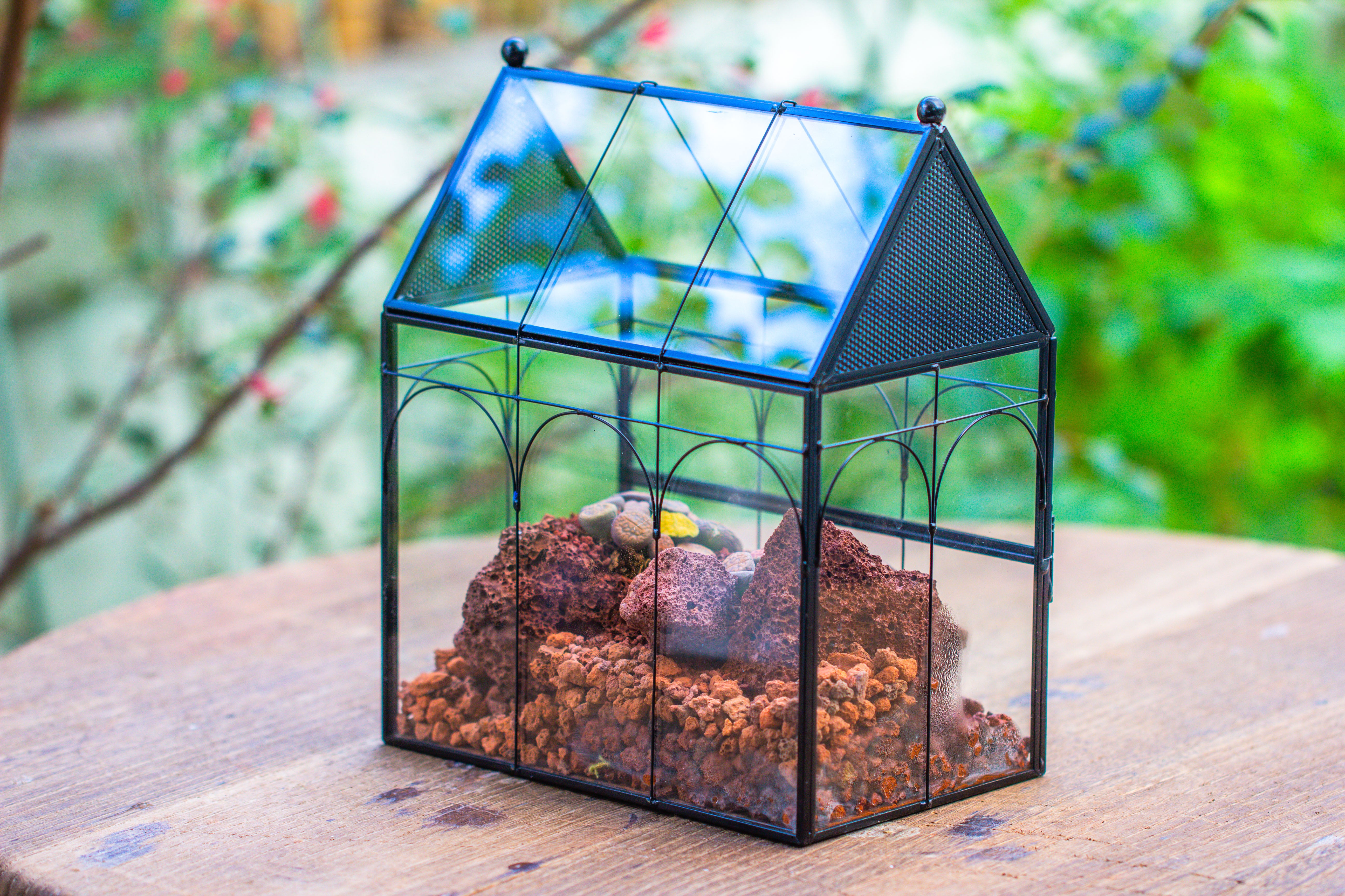 NCYP Vintage House Shape Glass Geometric Terrarium, with side door, with Mesh / vent holes for small Insects Pet - NCYPgarden