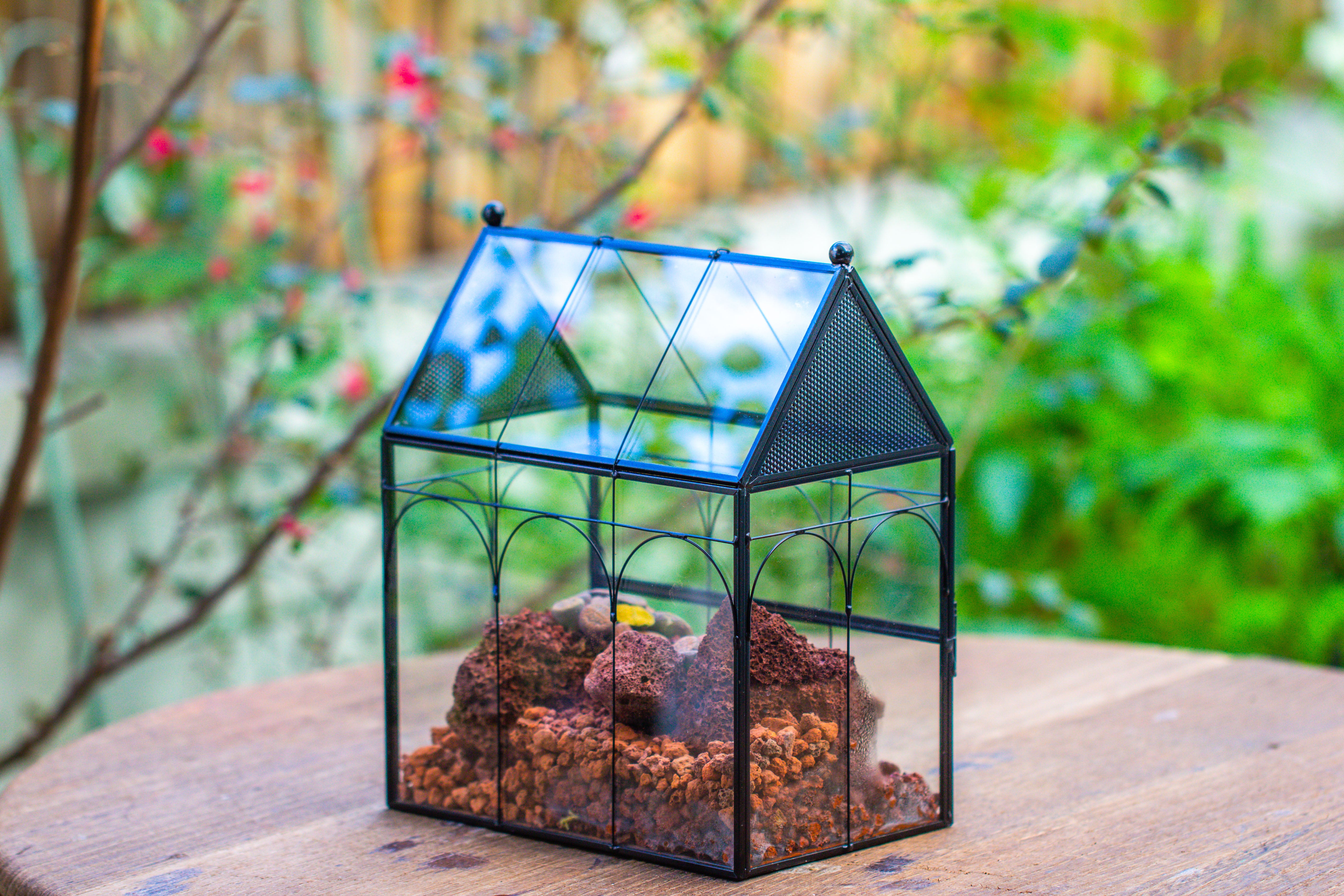NCYP Vintage House Shape Glass Geometric Terrarium, with side door, with Mesh / vent holes for small Insects Pet - NCYPgarden