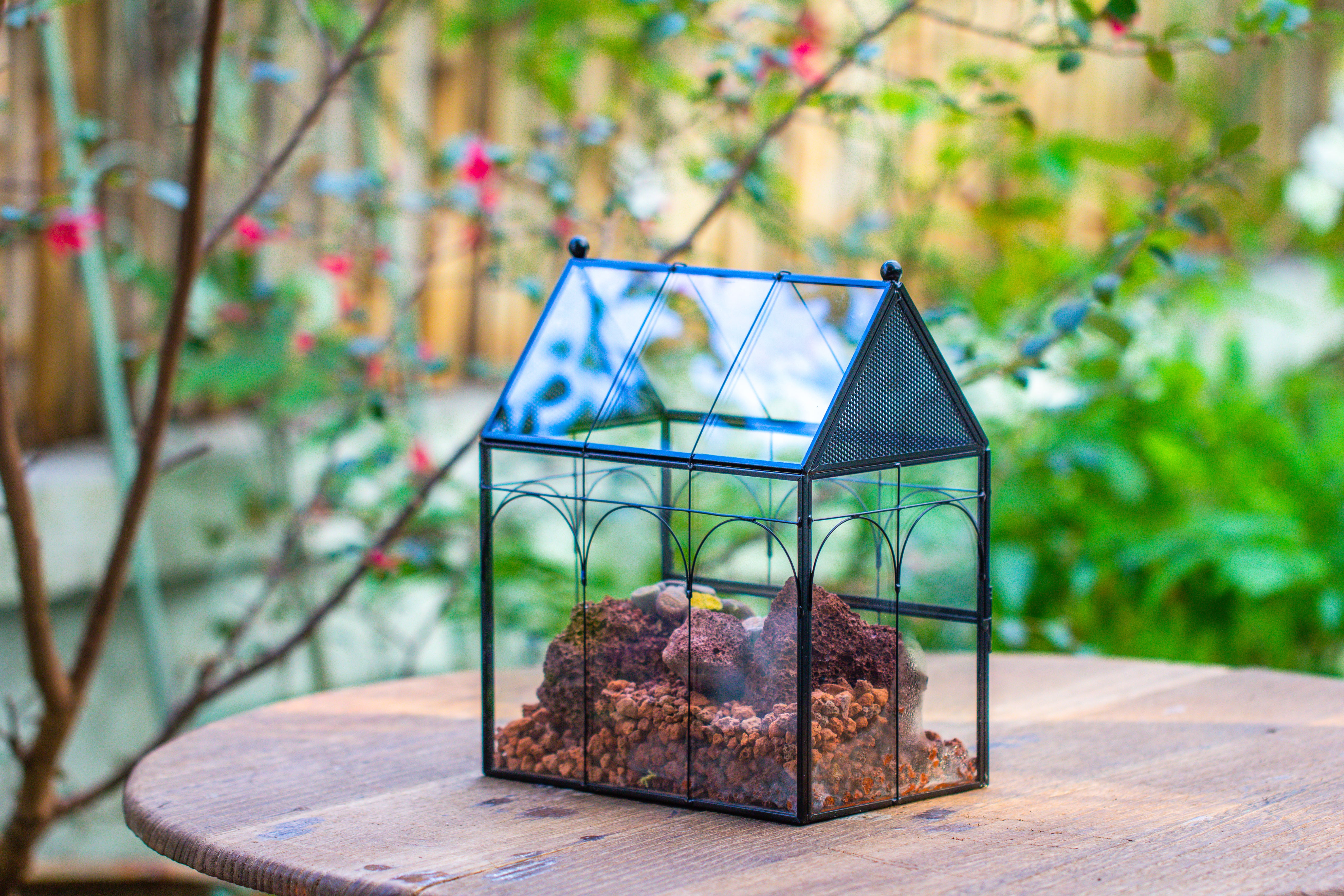NCYP Vintage House Shape Glass Geometric Terrarium, with side door, with Mesh / vent holes for small Insects Pet - NCYPgarden