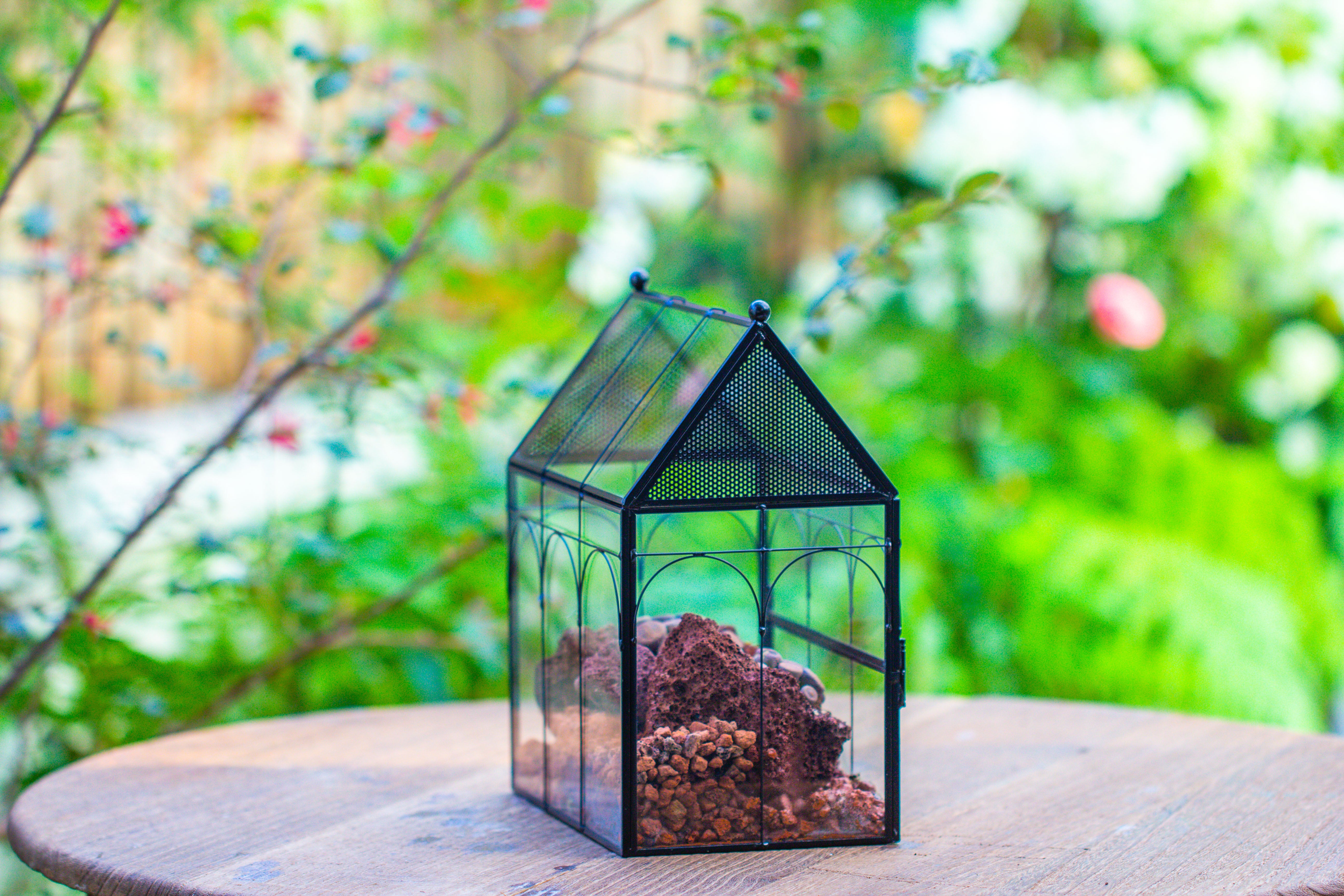 NCYP Vintage House Shape Glass Geometric Terrarium, with side door, with Mesh / vent holes for small Insects Pet - NCYPgarden