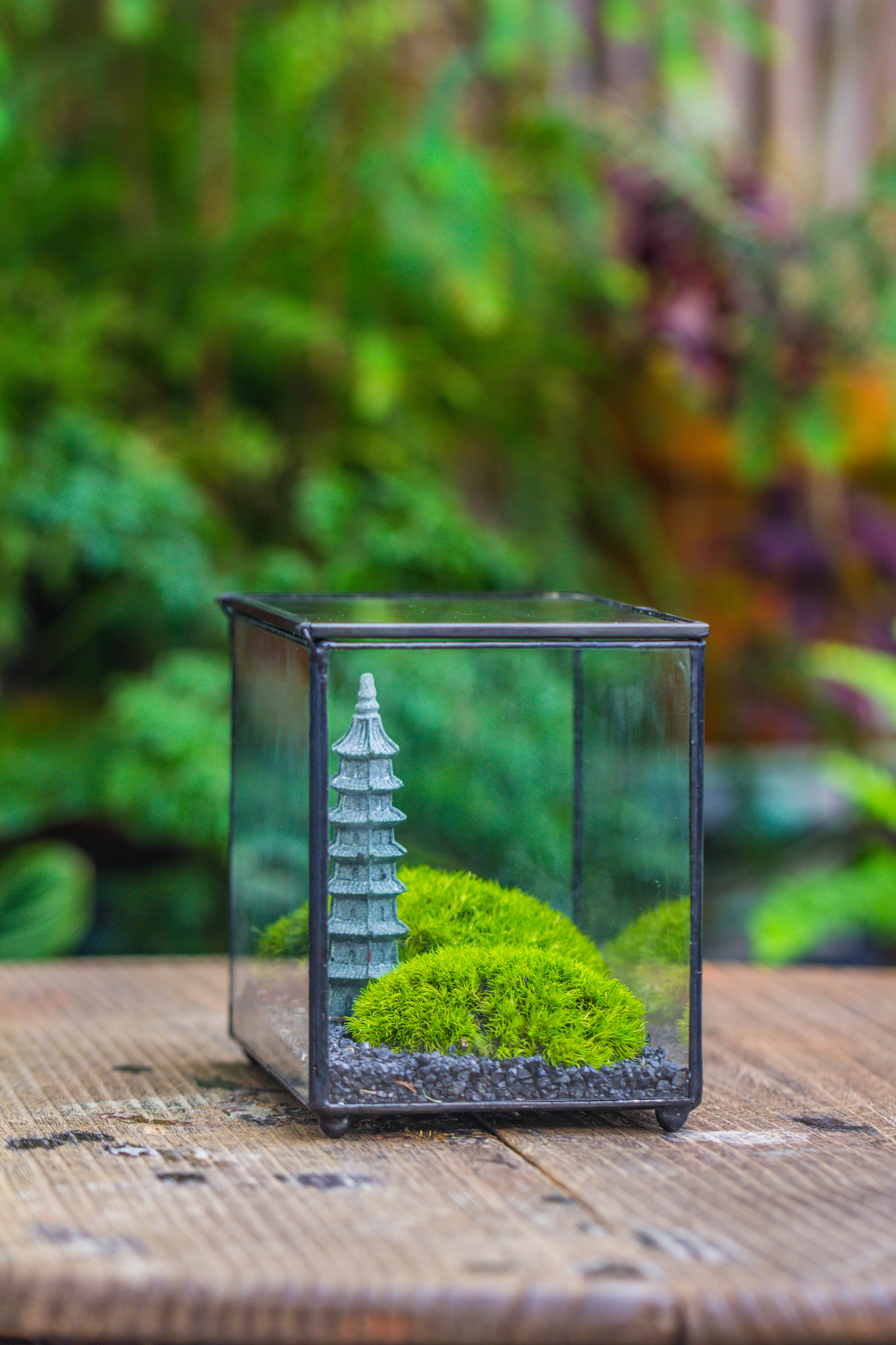 Preserved moss terrarium Miniature DIY set, Japanese Zen Style, Preserved Leucobryum moss and pagoda, 17*10*12cm / 6.7 x 3.9 x 4.7" - NCYPgarden