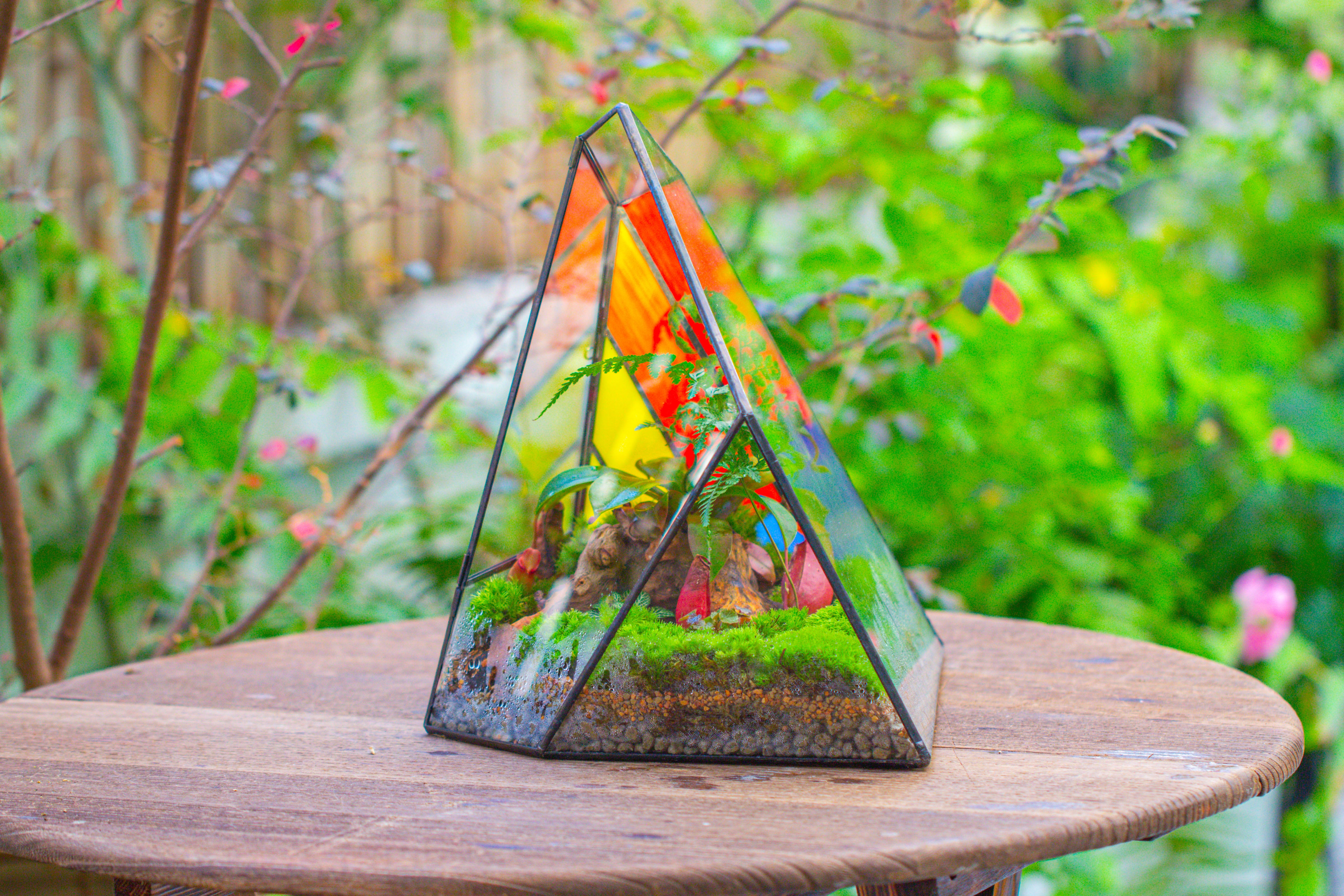 Rainbow Stained Glass Irregular Geometric Ice Peak  Shape Terrarium, Close - NCYPgarden