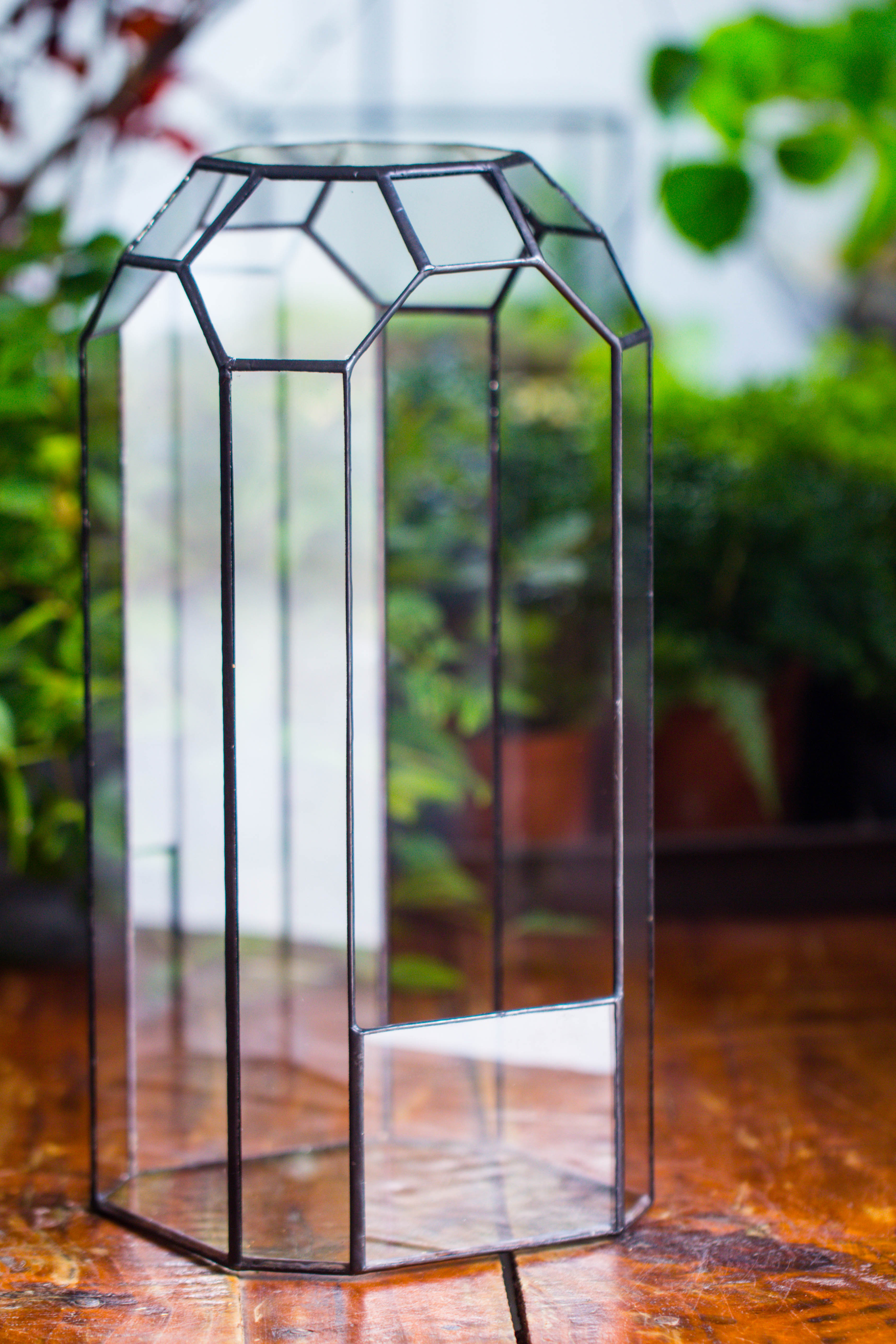 Vintage Tall Octagon Geometric Tin Glass Terrarium , 12.6" , open, suitable for tall plants, orchid, small begonia Pitcher, Micro landscape - NCYPgarden