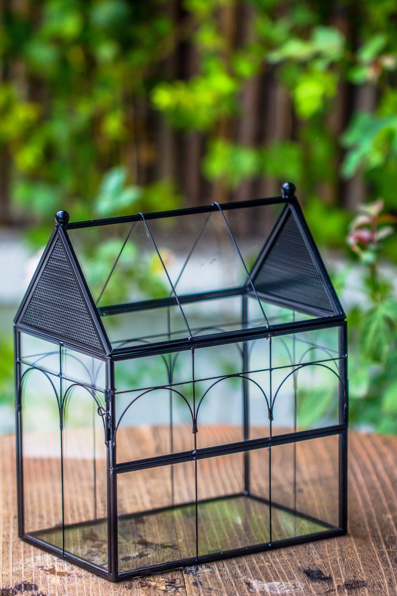 NCYP Vintage House Shape Glass Geometric Terrarium building set, with side door, with Mesh / vent holes for Insects Pet - NCYPgarden