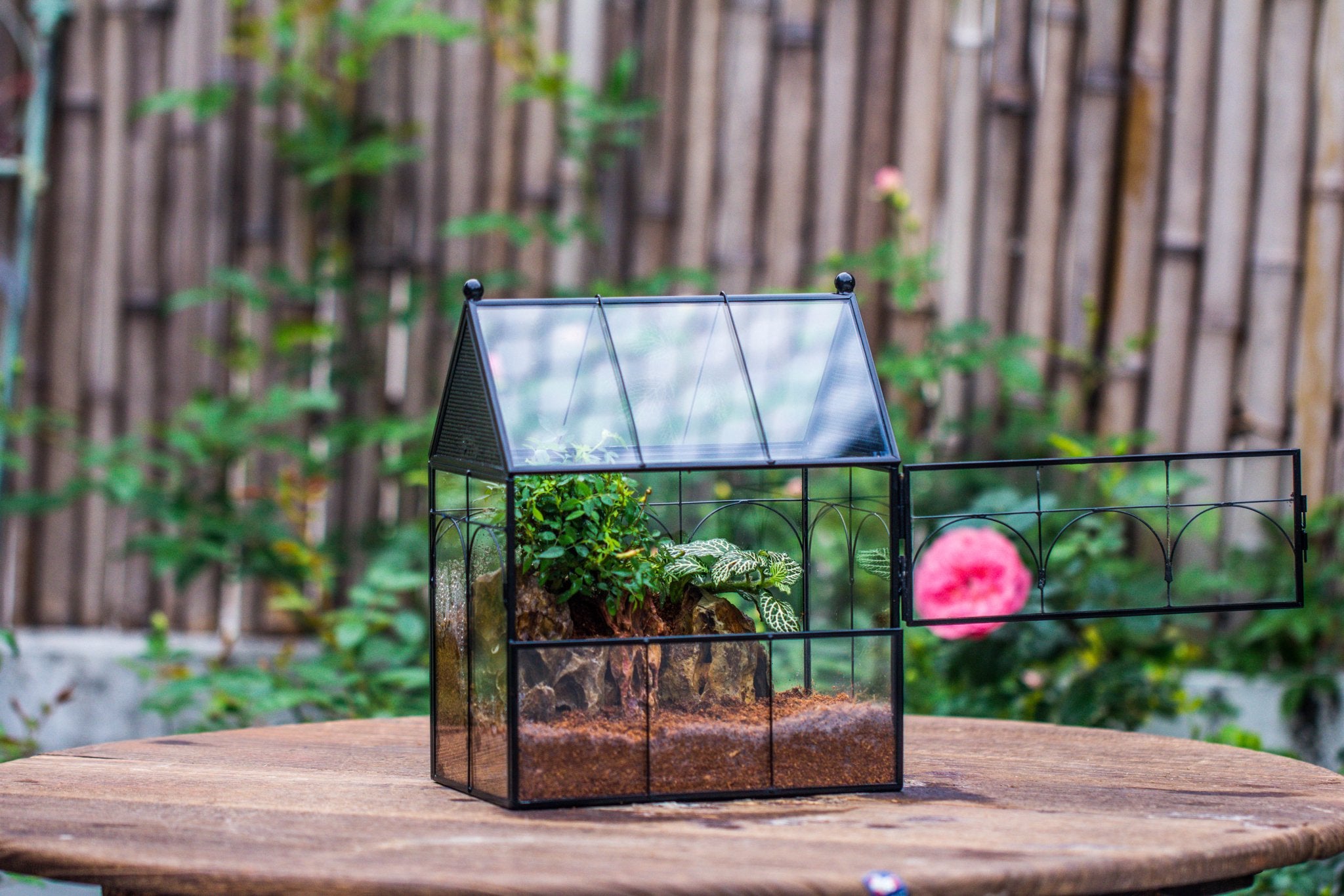 NCYP Vintage House Shape Glass Geometric Terrarium building set, with side door, with Mesh / vent holes for Insects Pet - NCYPgarden