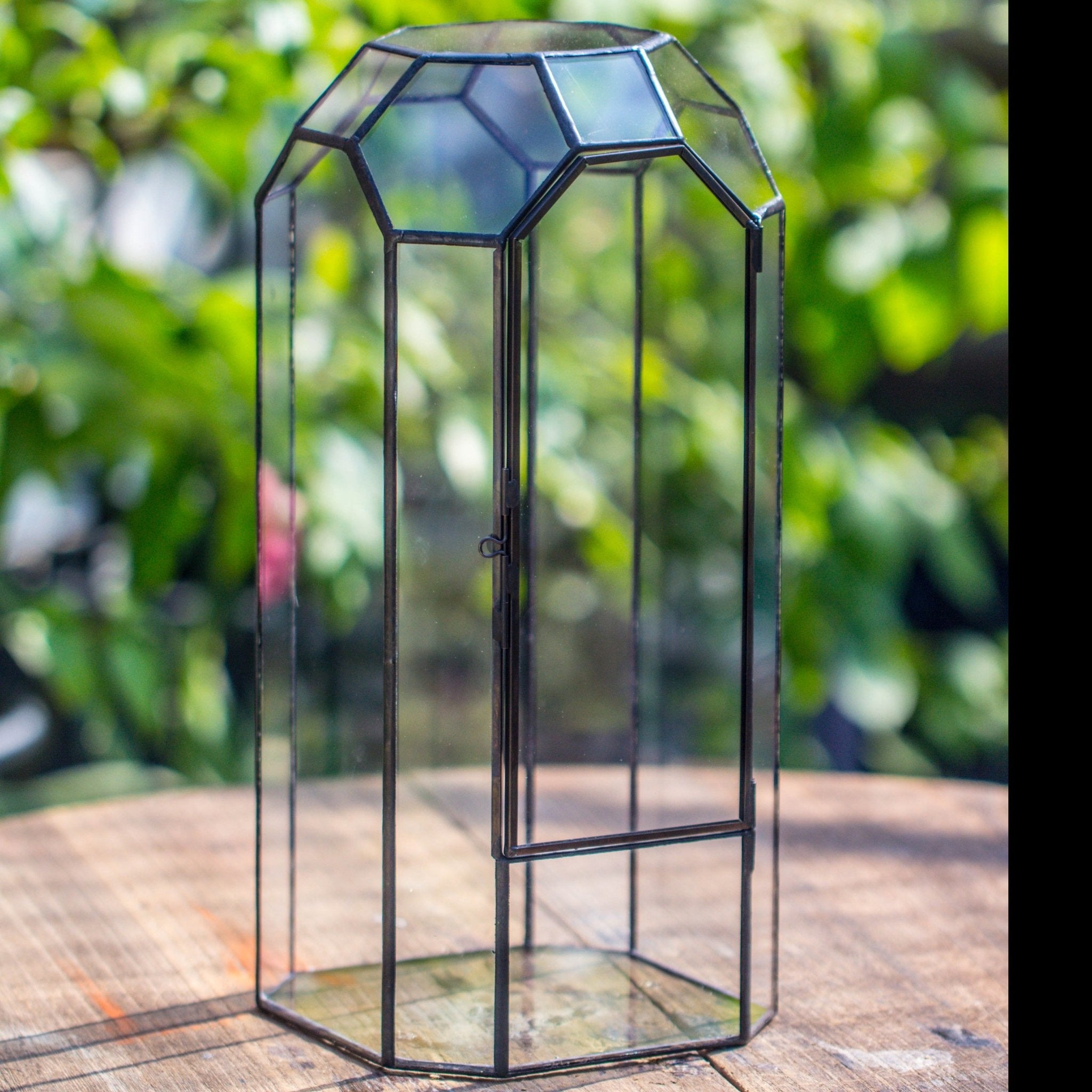 Vintage Tall Octagon Geometric Tin Glass Terrarium , 12.6" , close, suitable for tall plants, orchid, small begonia Pitcher, Micro landscape PG05B2 - NCYPgarden