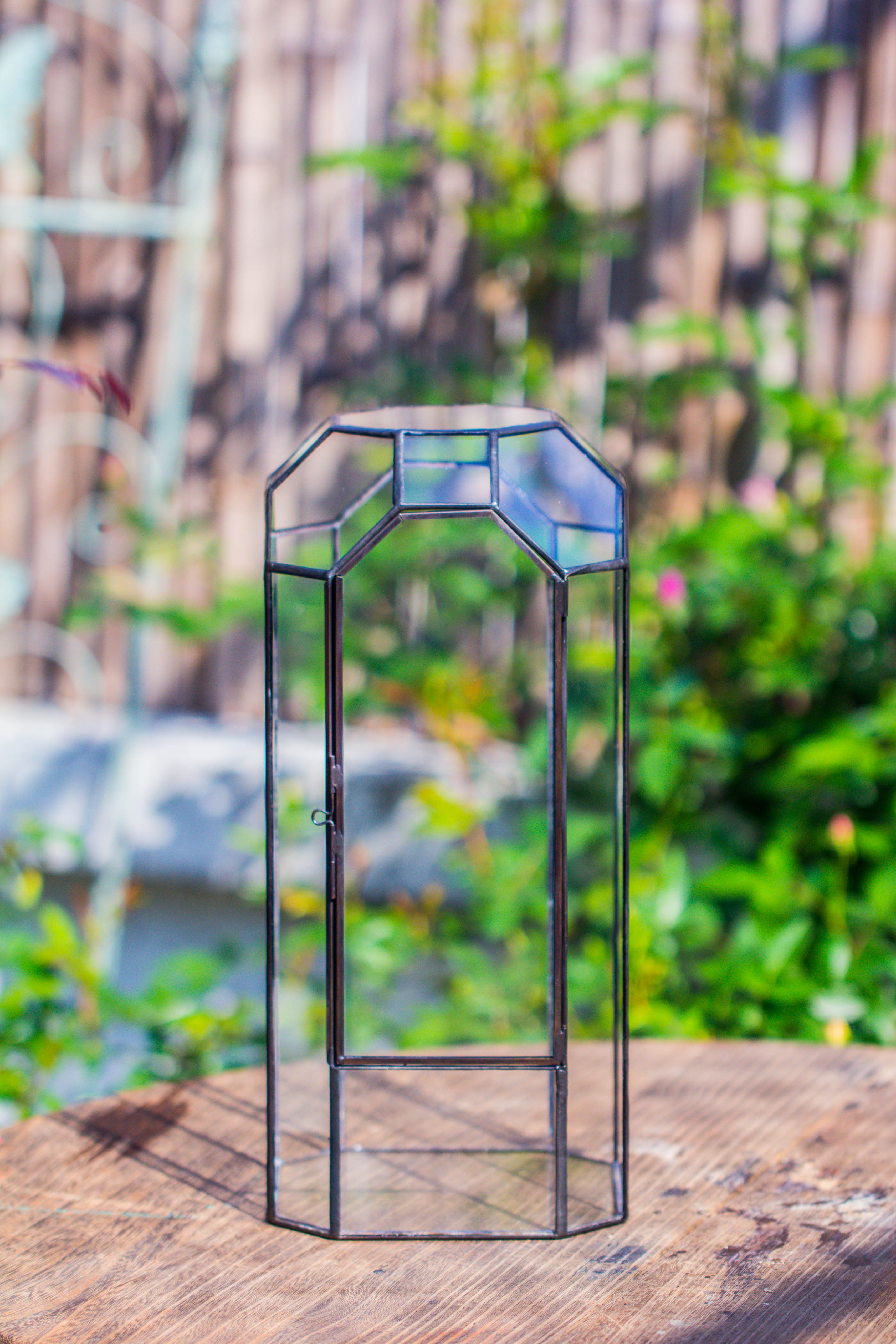 Vintage Tall Octagon Geometric Tin Glass Terrarium , 12.6" , close, suitable for tall plants, orchid, small begonia Pitcher, Micro landscape    -with white light set - NCYPgarden