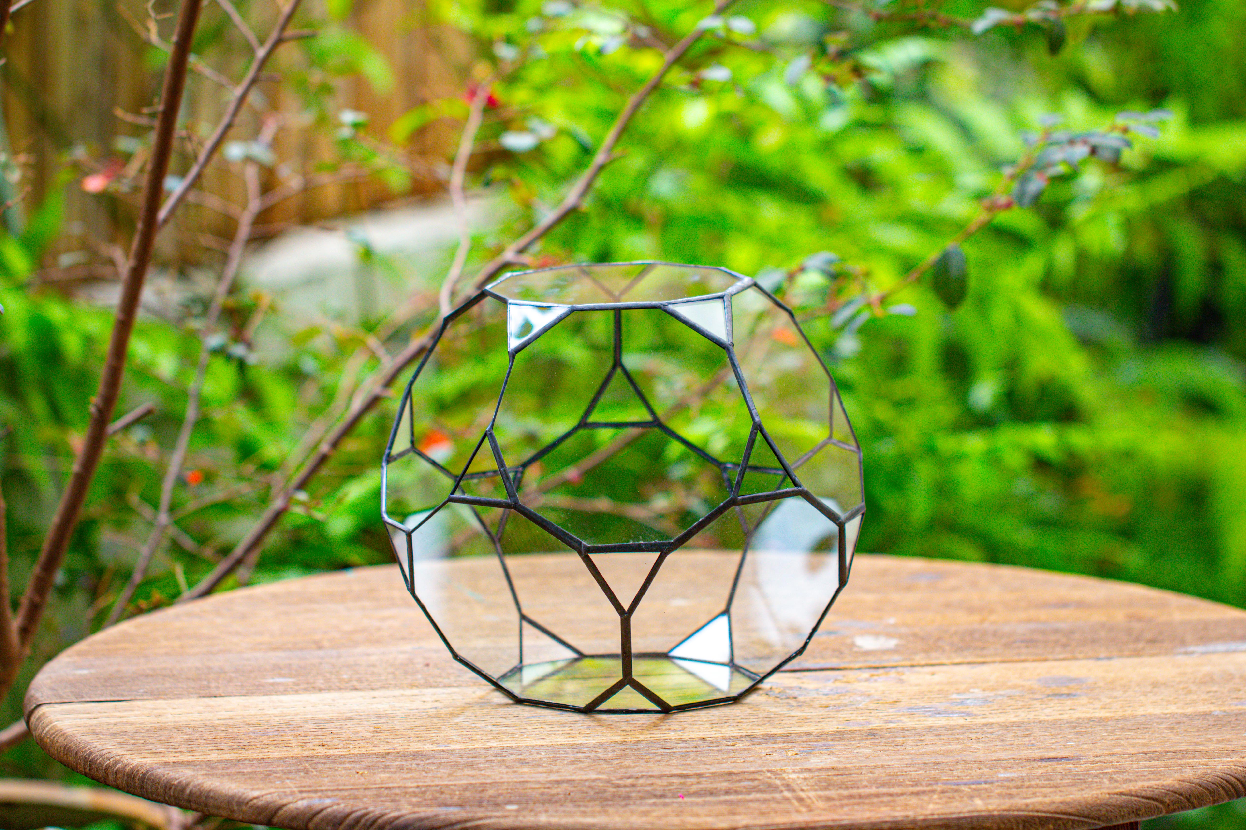 Glass Geometric Terrarium, 32 face , Open, Truncated Dodecahedron - NCYPgarden