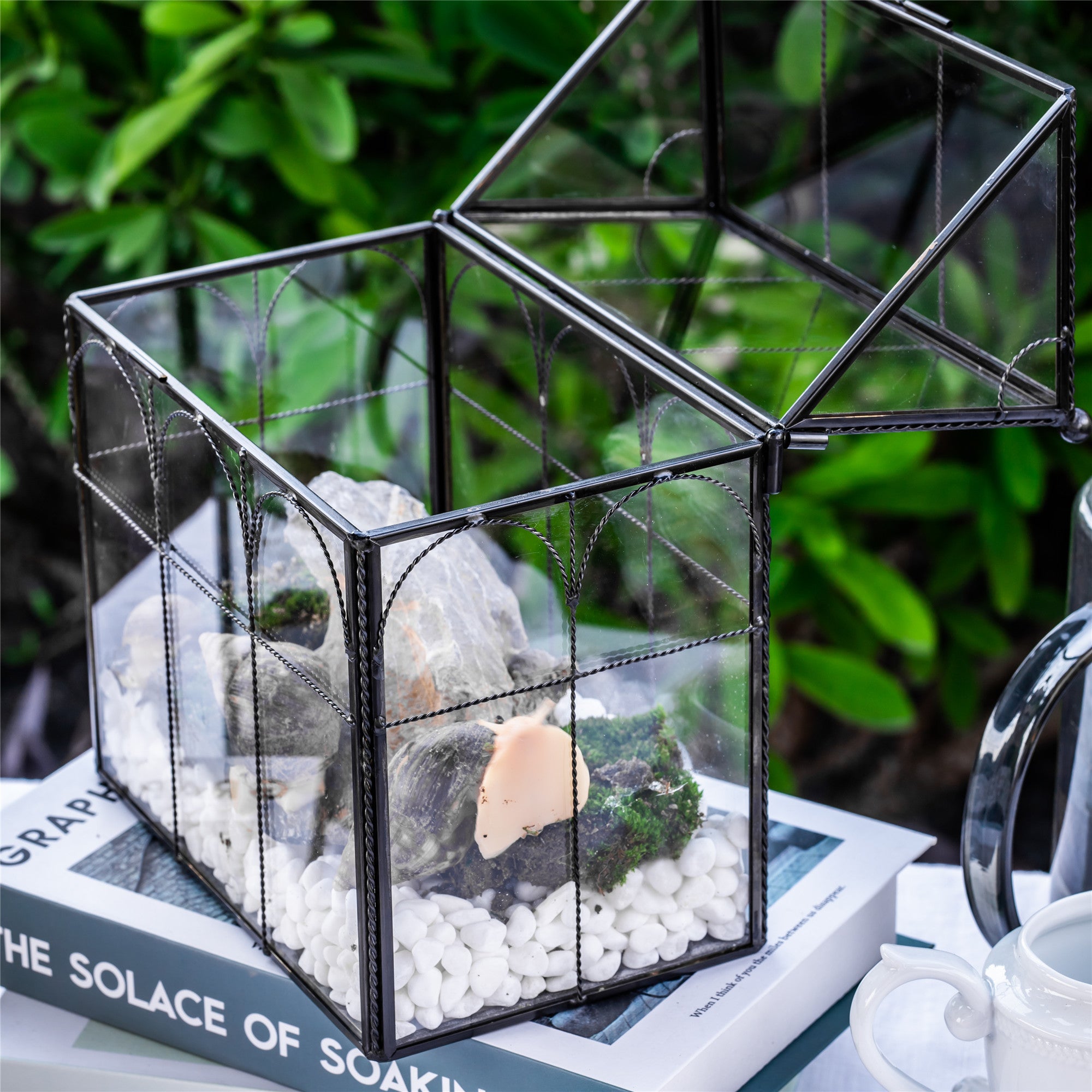 NCYP Tall Glass Geometric Terrarium Brass Twisted Brass Wire Decorated Black Vintage House Shape for Insect Snail Moss Succulents Cacti Air Plant - NCYPgarden