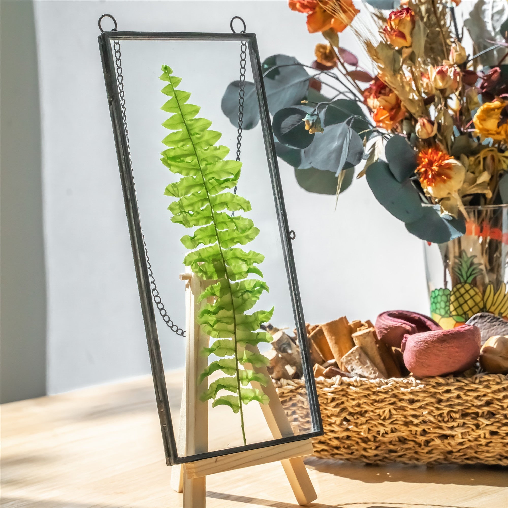 Hanging 4x9 inches Black Long Herbarium Painted brass Glass Frame for Pressed Flowers Dried Flowers - NCYPgarden