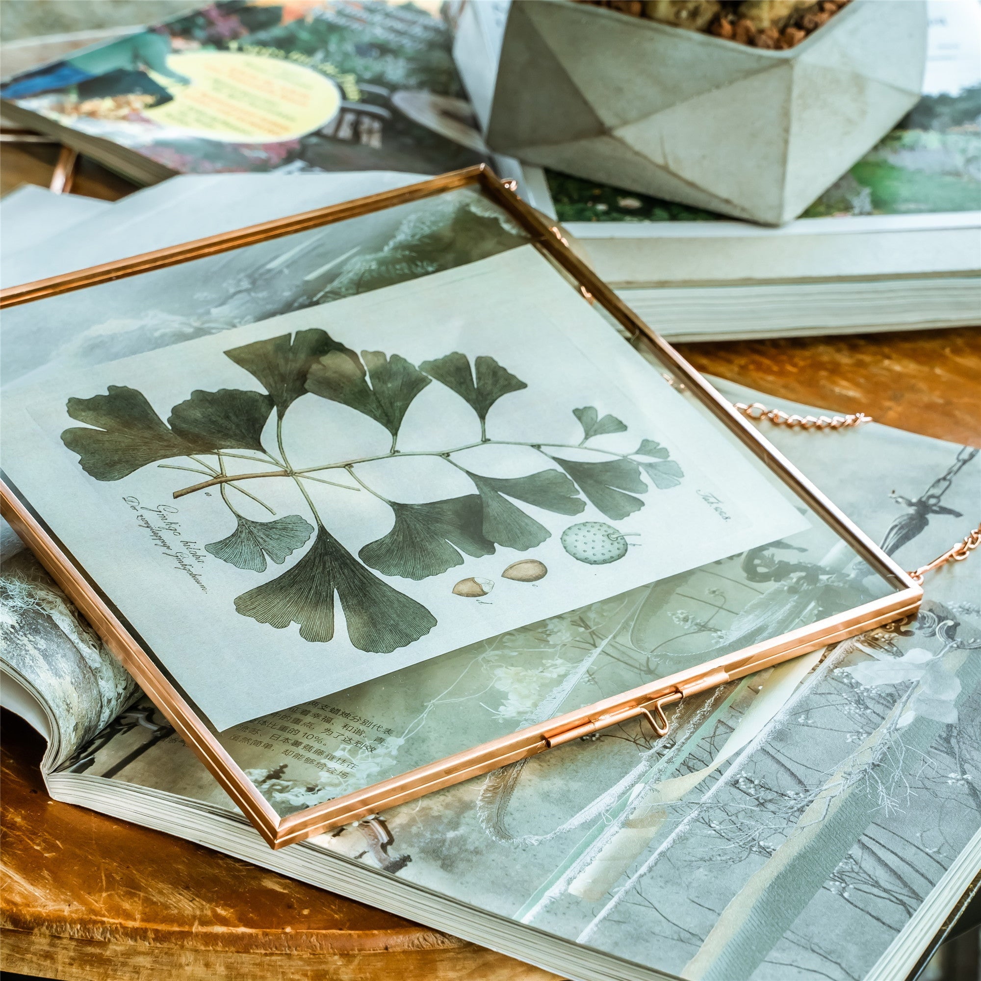 Handmade Large Wall Hanging Pure Copper Glass Artwork Certificate Photo Display Floating Frame - NCYPgarden