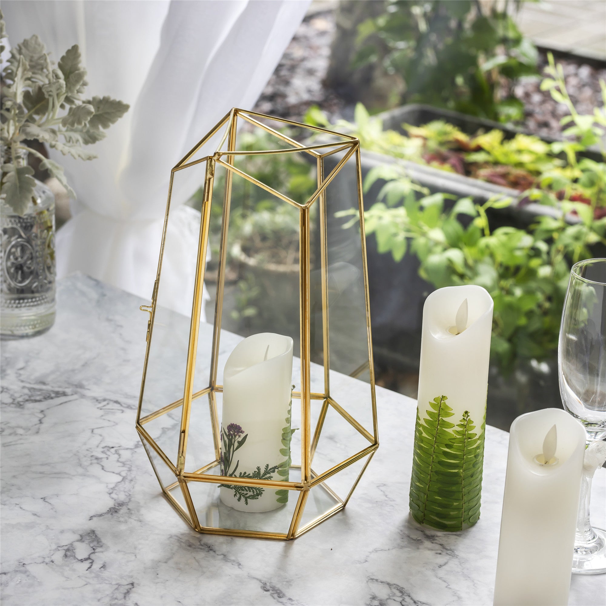 NCYP Hanging Geometric Glass Lamp Candle Holderwith Swing Lid Top Hallow Open for  Wedding - NCYPgarden